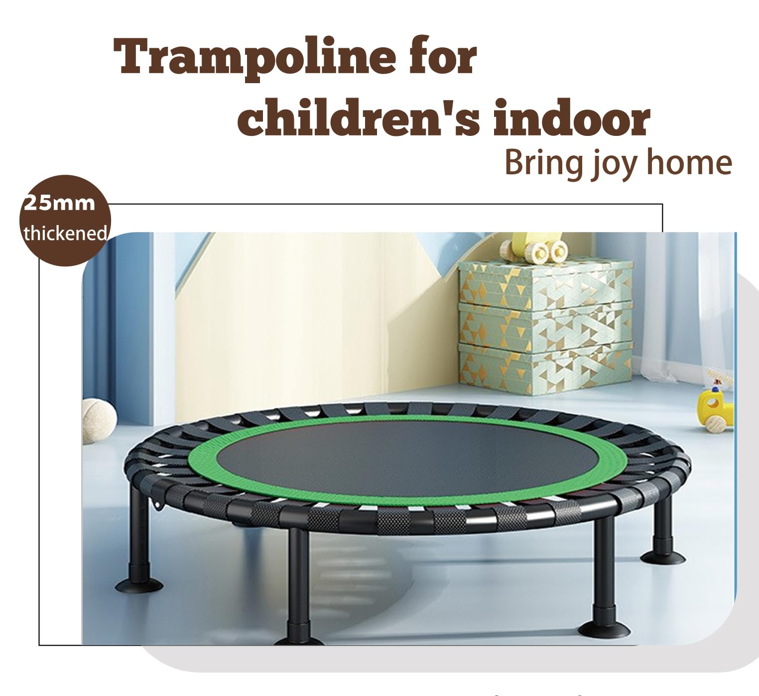 Składana trampolina fitness, 105 cm, cicha, gumowa lina, zawieszenie, regulowany uchwyt o wielu wysokościach, nośność do 300 kg, idealna do treningów domowych