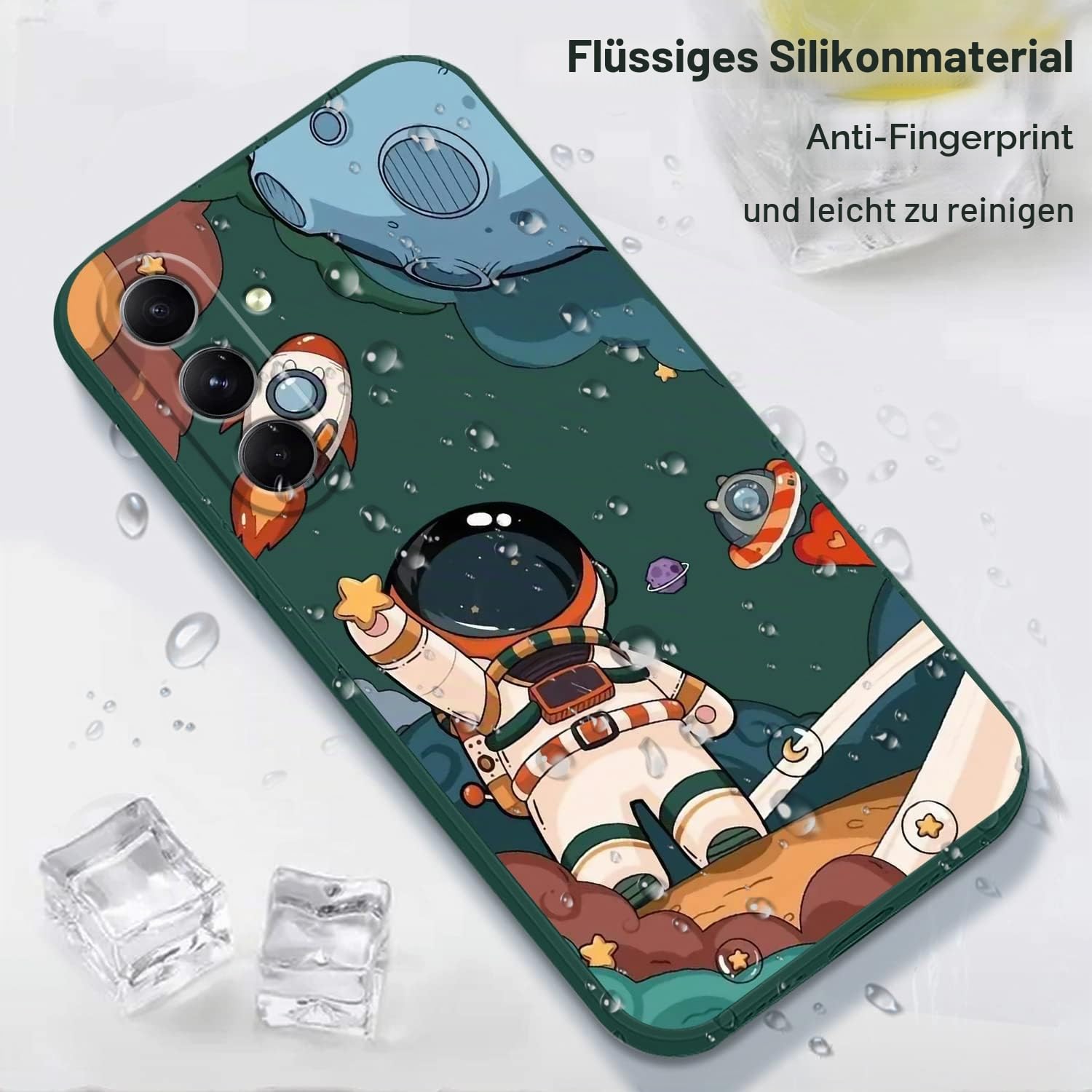 LEECG für Samsung Galaxy A54 5G Hülle Anti Rutsch Flüssig Silikon Weich Schutzhülle Hülle für Samsung A54 5G-Astronaut Grün