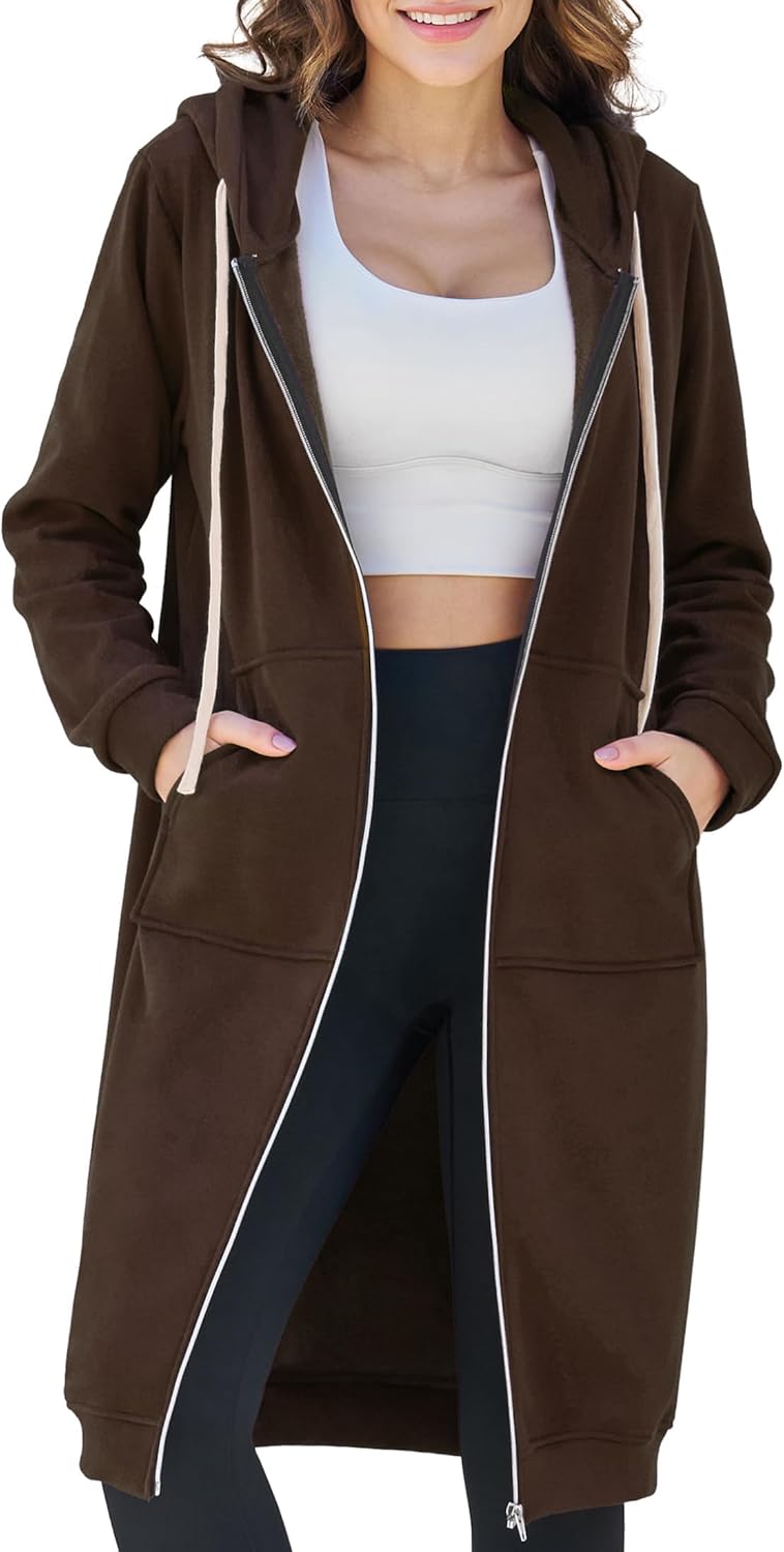 Ablanczoom Hoodies for Women Long Sweatshirts: Comfortable Full Zip Up Hoodie Womens Fashion Fleece Sweatshirt with Pockets