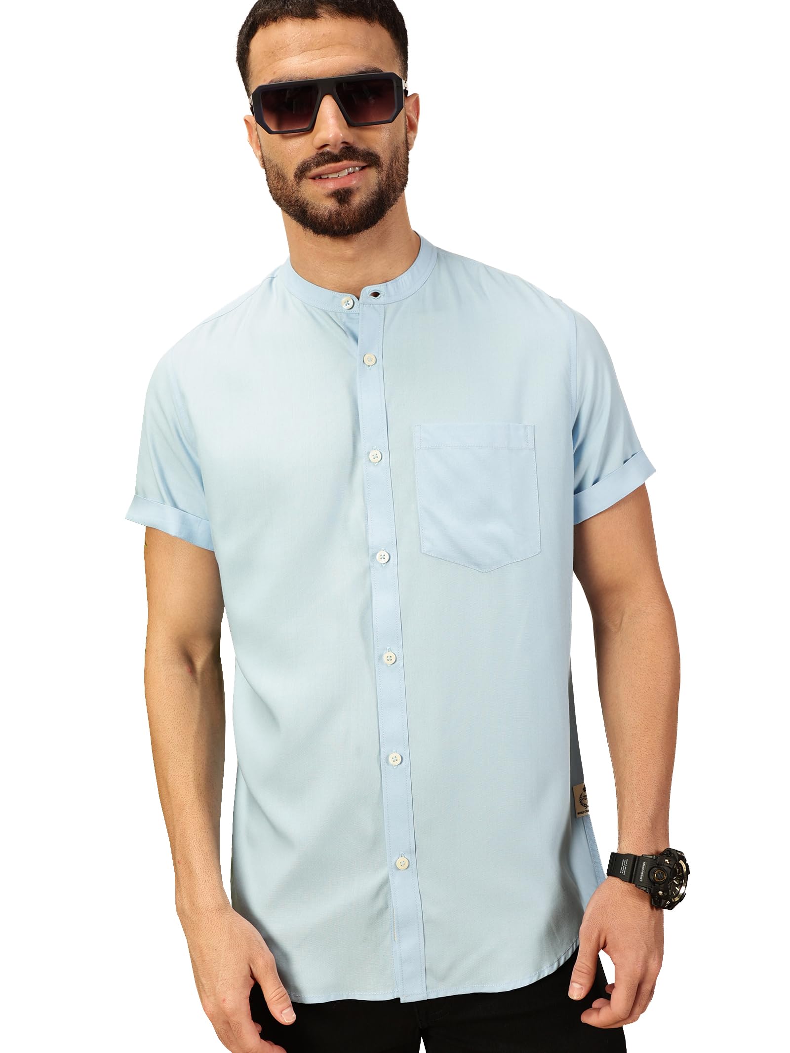thomas scott Men's | Solid | Half Sleeve | Slim Fit | Viscose Rayon | Single Pocket | Mandarin Collar | Casual Shirt-picture-16