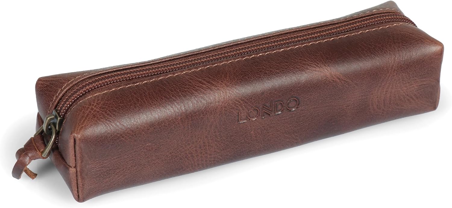 Londo Genuine Leather Zipper Pen, Pencil & Cosmetic Case