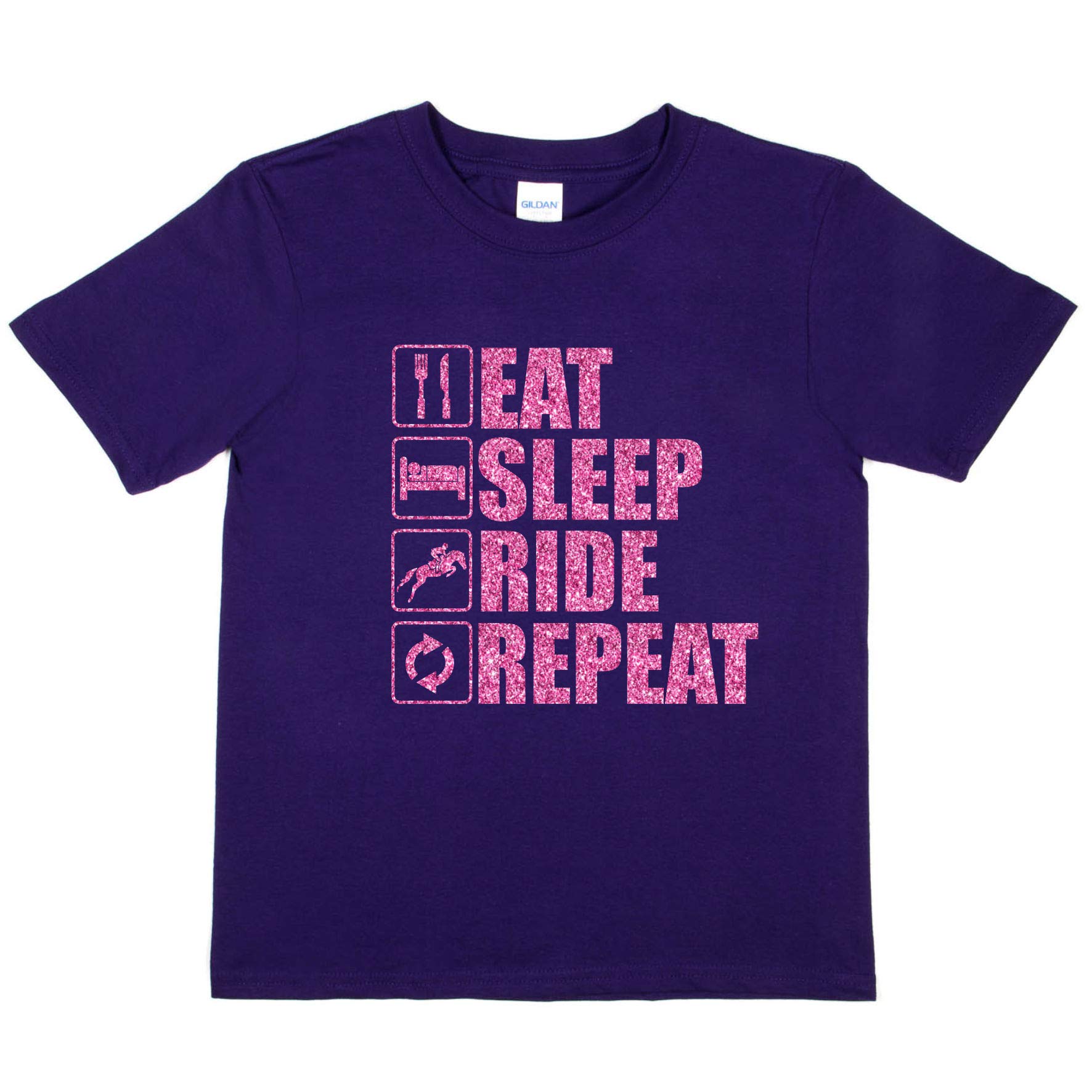 Print4u Girls Purple T-Shirt Eat Sleep Ride Repeat Horse Riding Age 9-11