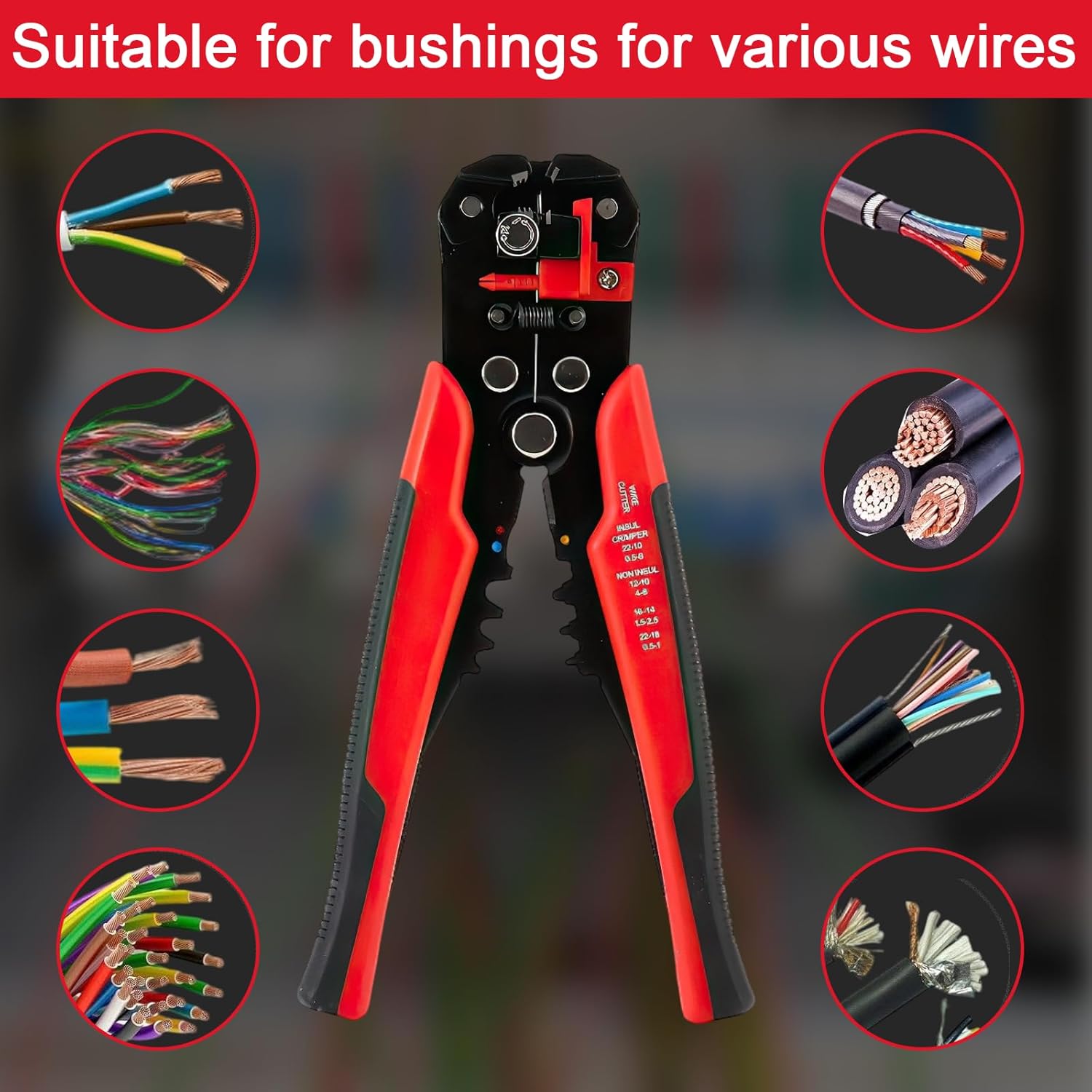 Multifunction Wire Stripper Crimper Cutter with Self Adjusting Jaw and Non Slip Grip for Wiring Repair and DIY Use
