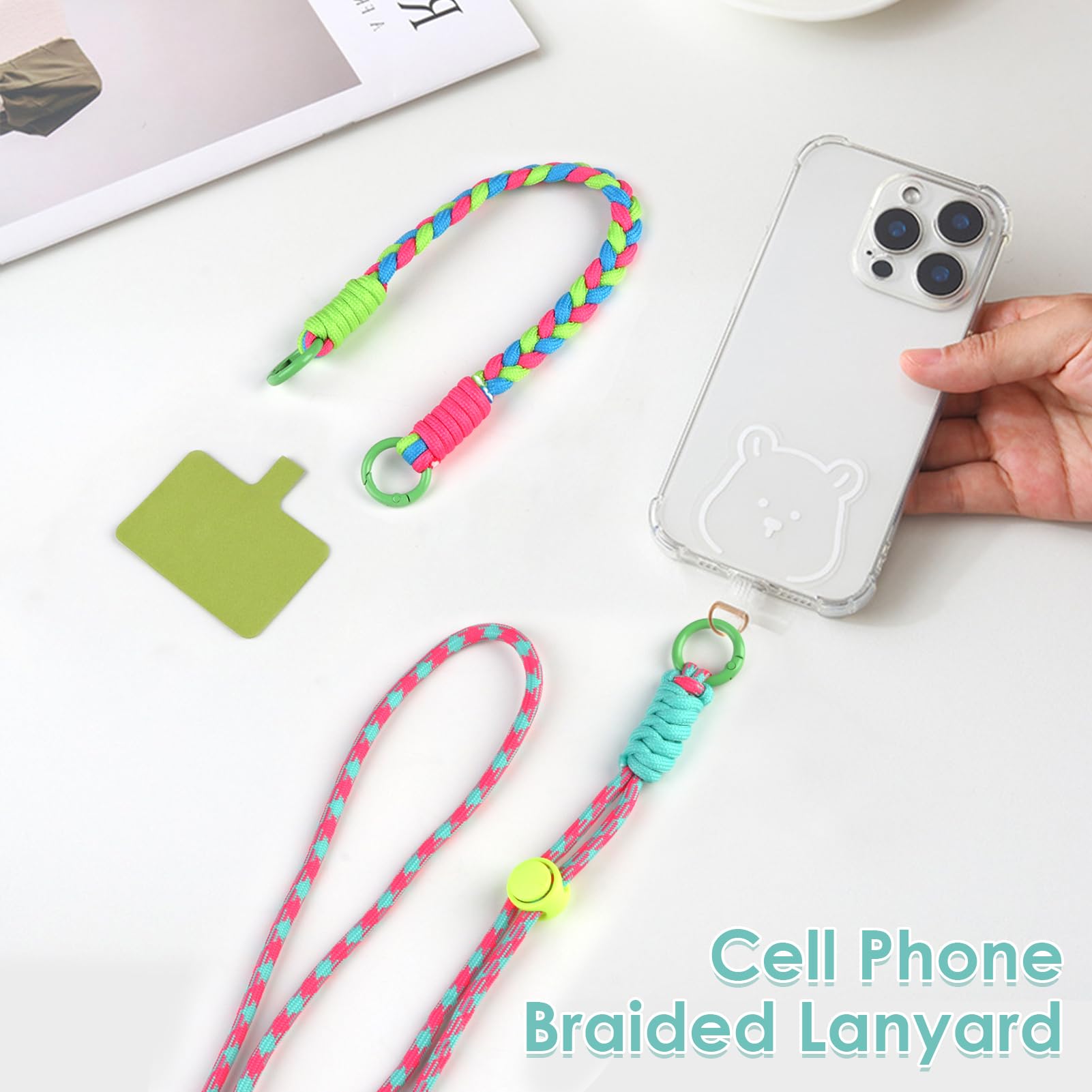 Set of 2 mobile phone necklaces and bracelets in pastel blue and pink for secure hold and stylish wear on neck and wrist, ideal for travel — view 3