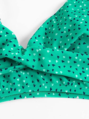 Miniatura 5 de CUPSHE Conjunto de bikini de dos piezas para mujer, traje de baño de cintura alta, cuello en V, nudo frontal, tirantes delgados ajustables