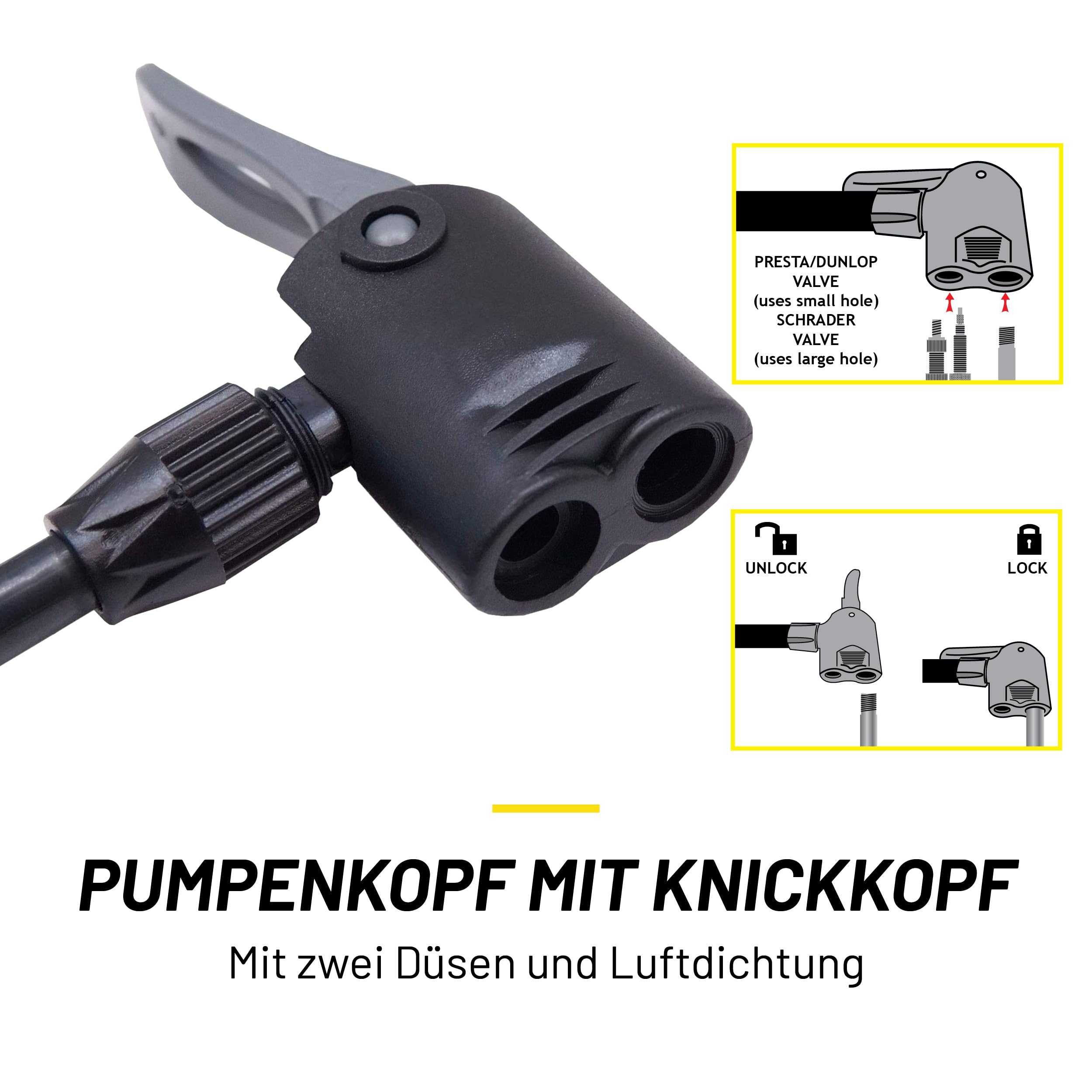 Dunlop Pompe à Vélo Double Valve avec Manomètre 11-12Bar 160-180 PSI Noir