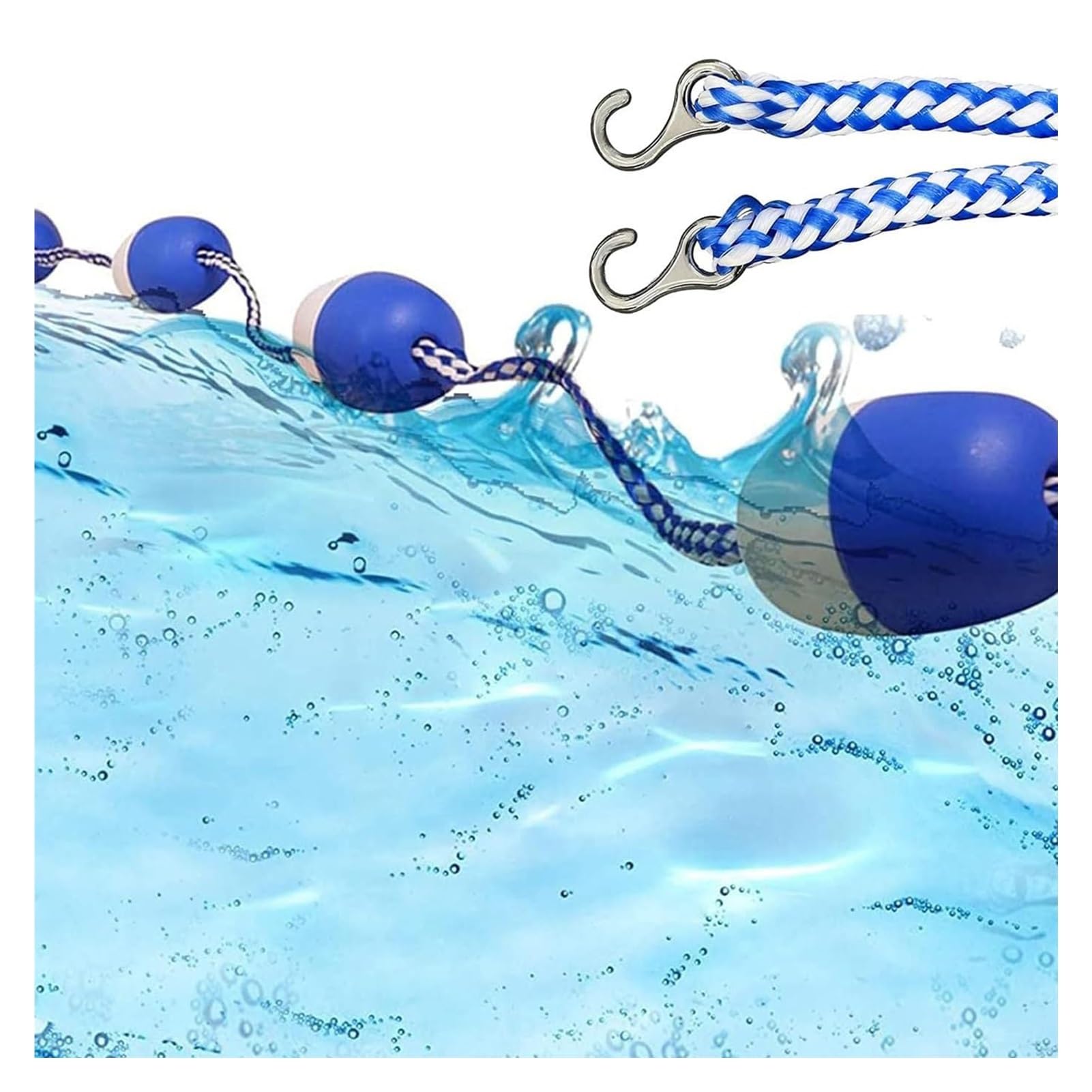 WOTZOV Swimming Pool Lane Dividers With Hooks & Buoys, Reusable Safety Rope For Pools, Waterways & Shallow Ends - Durable Divider Fence For Enhanced Safety，Blue+white 3m/9.8ft