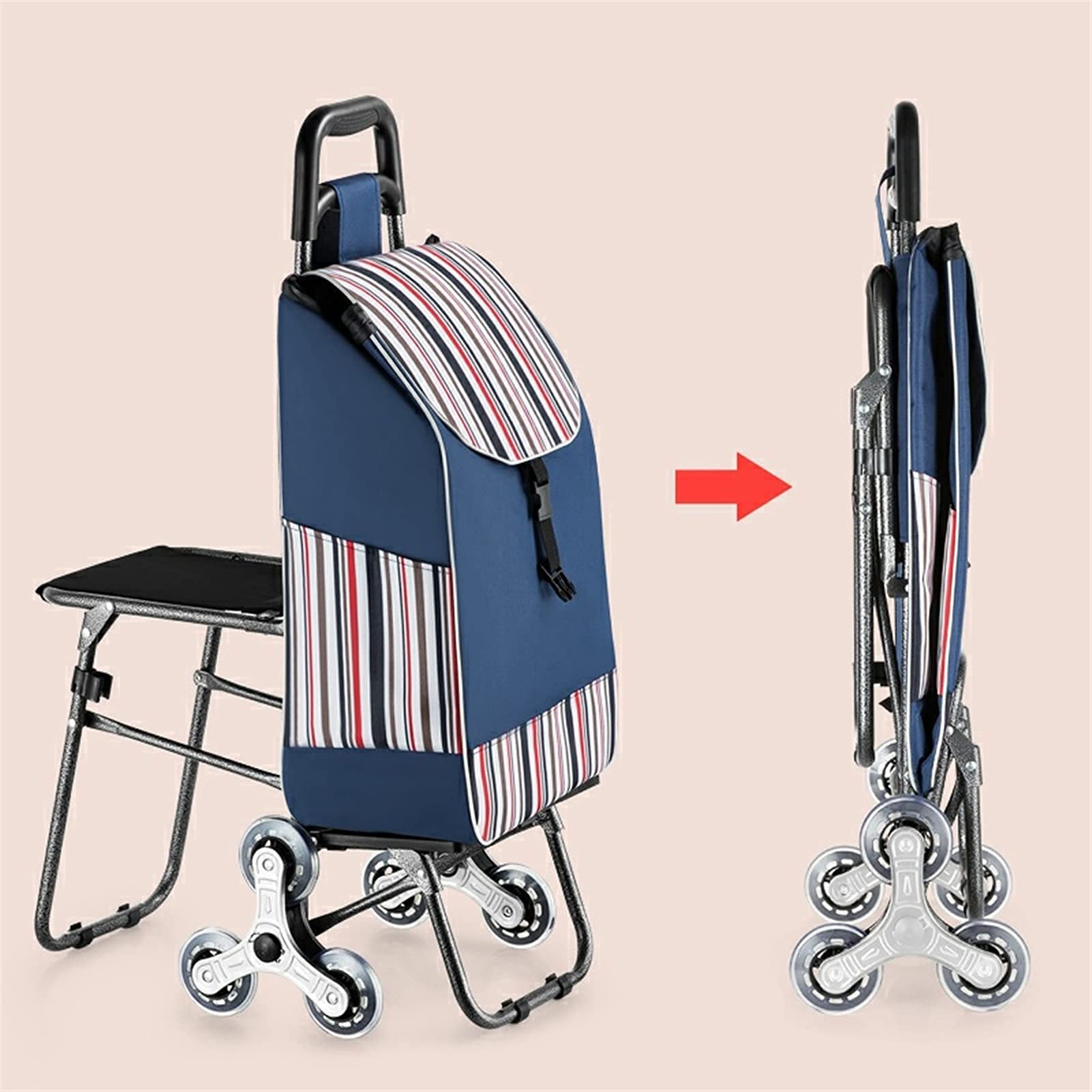 YACONA Carrello Pieghevole Leggero Con Ruote 360° - Capacità 163 Kg - Tessuto Oxford Rimovibile - Blu Per Spesa, Campeggio, Giardino