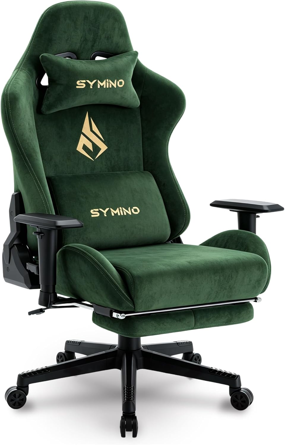Symino Gaming Chair with Footrest, 2D Armrests Up/Down & Left/Right, Suede Fabric Ergonomic Office Chair, 150° Recline Computer Chair for Desk, Green