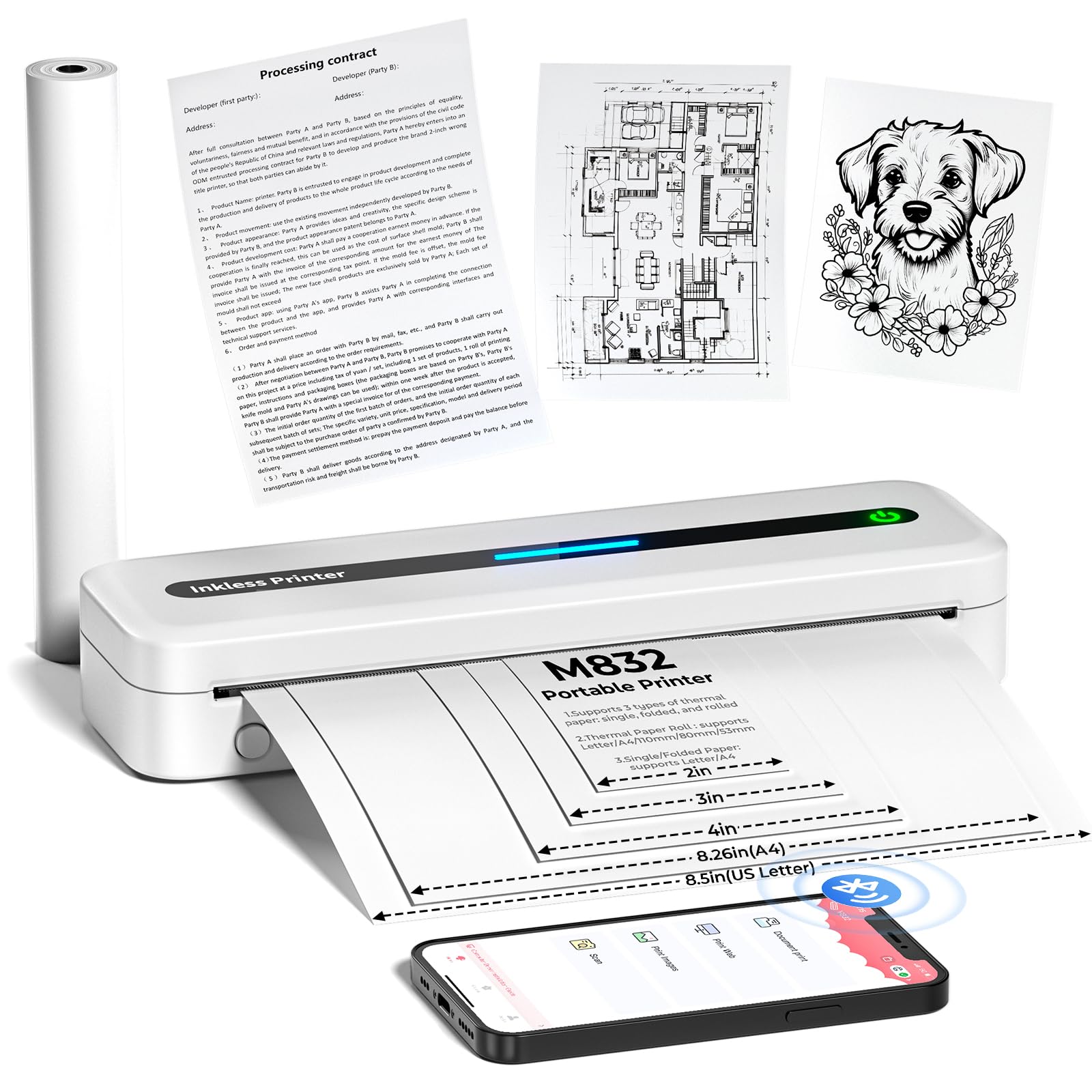Mini Imprimante Thermique Portable Bluetooth A4 Sans Fil Pour Bureau Etudiant Yonis à Prix