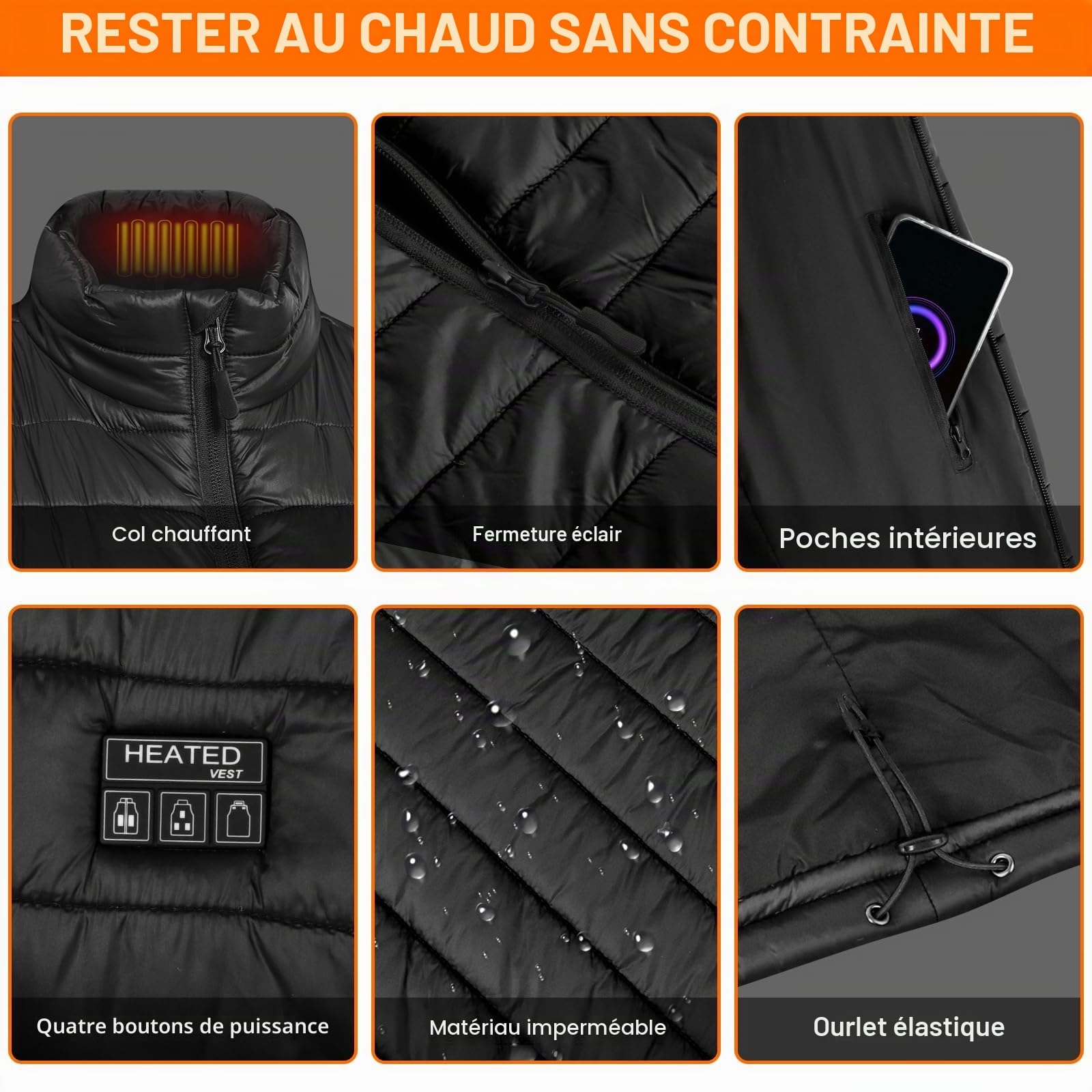 Amiable Gilet Chauffant Femme,Veste Chauffante avec 10000mAh Batterie Incluse,Gilet Chauffant Electrique avec 15 Zones,pour Moto Pêche Ski Activités de Plein Air