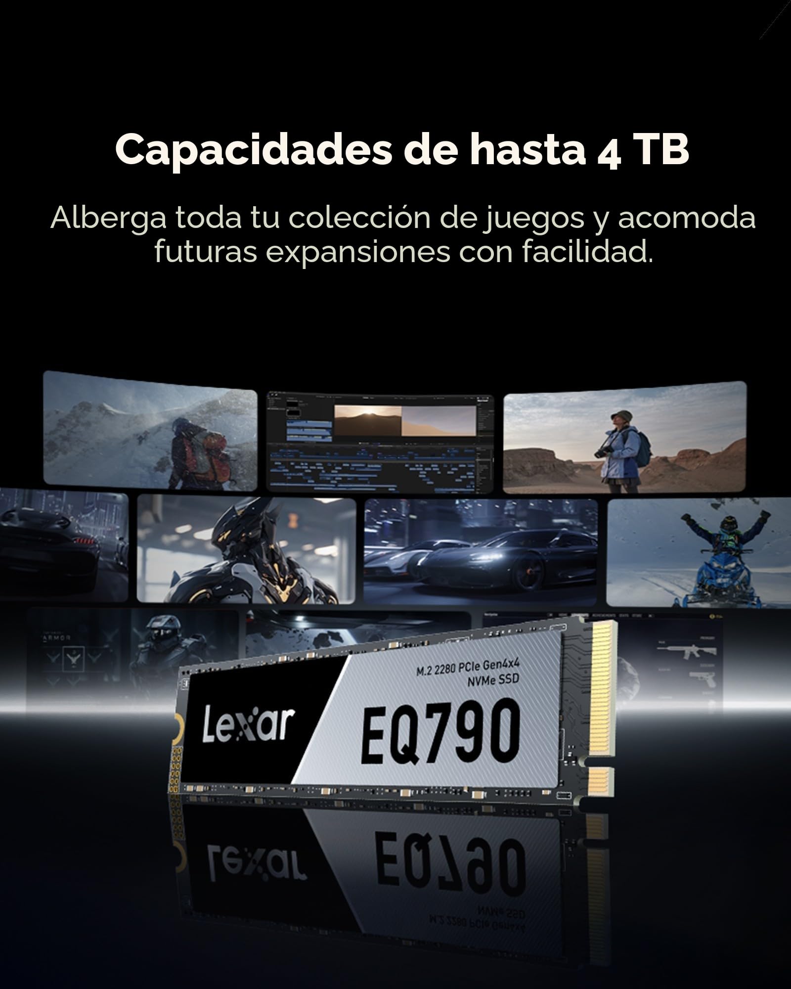 Lexar EQ790 1TB SSD M.2 2280 PCIe Gen4x4 NVMe 1.4 SSD Interno, Velocidad hasta 7000 MB/s, para Cargas de Trabajo Intensivas y Juegos de PC PS5, Unidad de Estado Sólido Interna de Alto Rendimiento