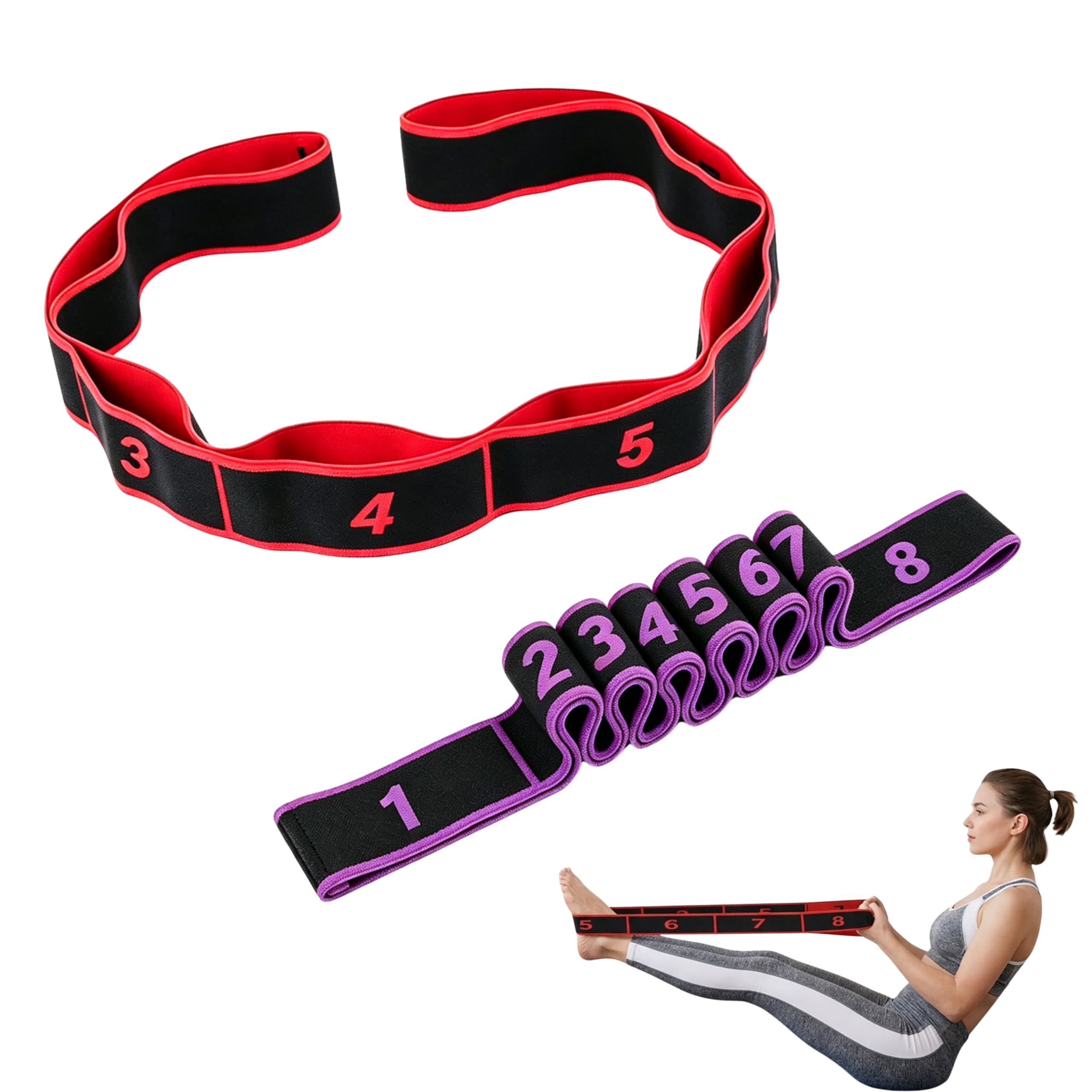 2Pcs Fitness Resistance Band, 8 Section Stretch Strap for Fitness and Yoga, Arm Leg Exercise Equipment for Home Training, Full Body Workout, Fitness Exercise Strap with Number - Range:90CM-180CM