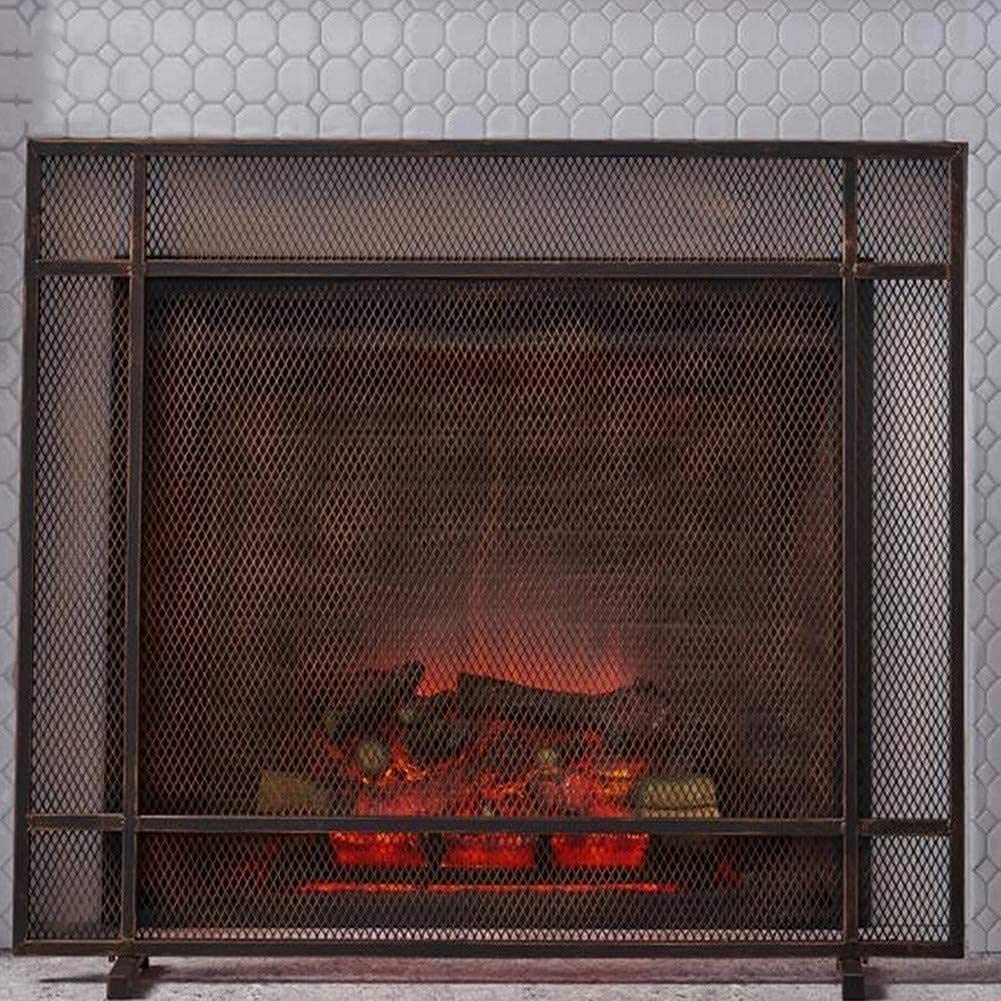 Spark Protection Fire Spark Guard Screen Black/Gold Modern Metal Scrollwork Single Panel Fireplace Screen, Freestanding Spark Guard Fire Place Door