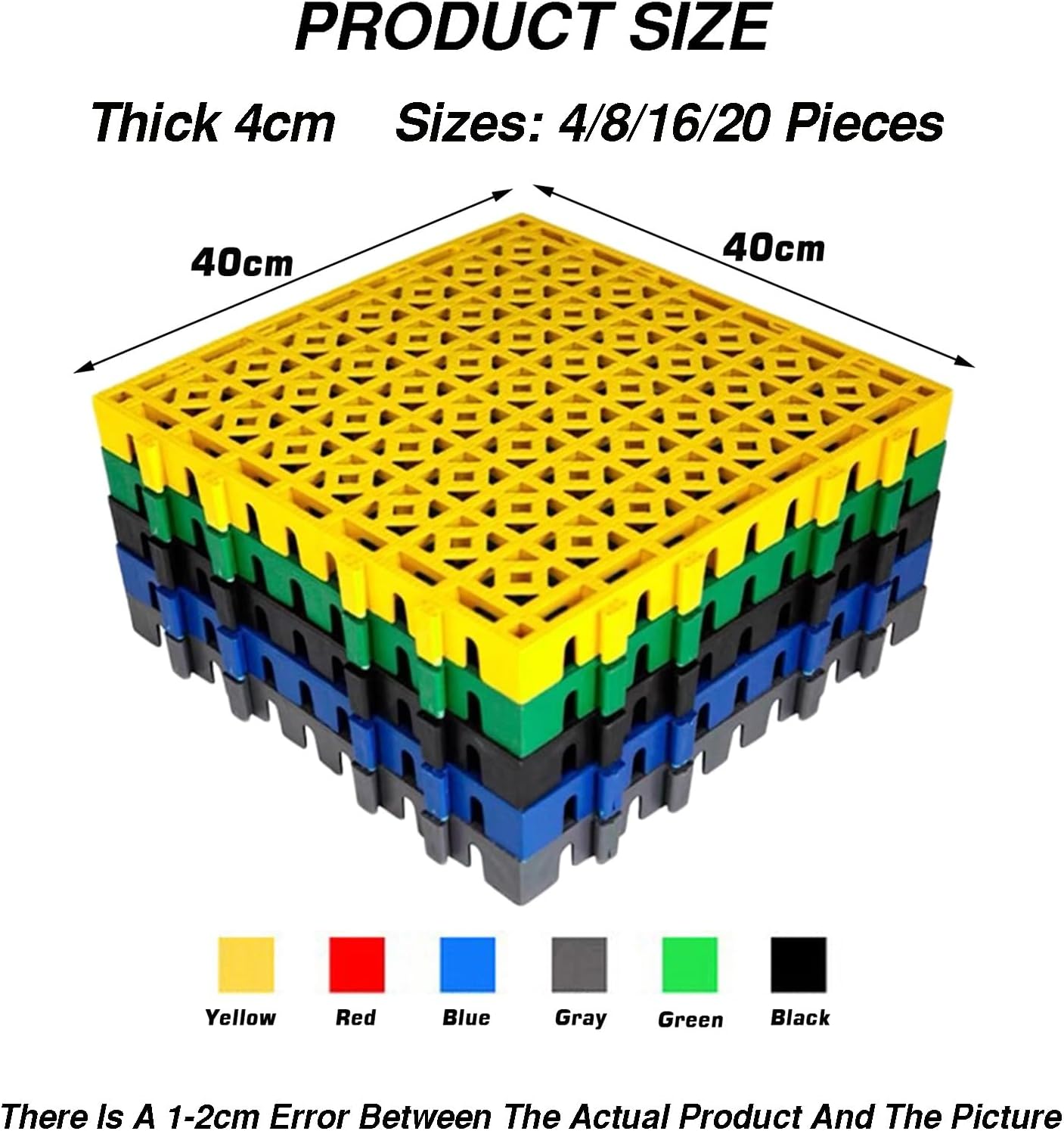 Heavy-Duty Interlocking Garage Floor Tiles - Non-Slip Drainage Mats, Durable PP Cushion Flooring for Indoor/Outdoor Use - 4/8/16/20 Pack (4 Pieces)