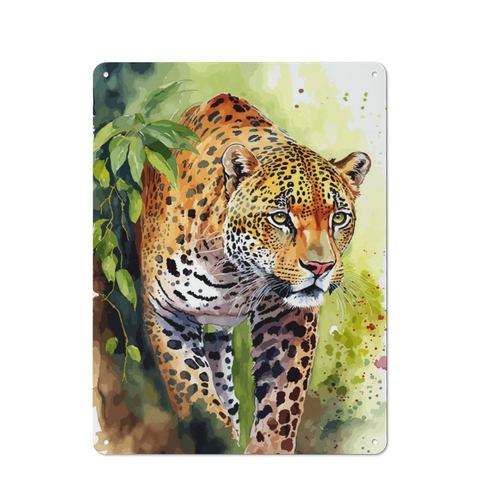 Junmoney Leopard In The Jungle Tin Wall Plaque 40X30cm With For Man Cave Or Games Room, For Updating Man Cave And Games Room After Moving