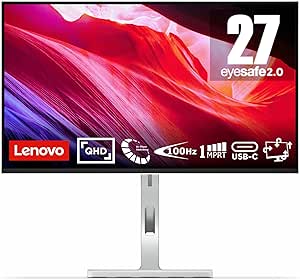 Lenovo L27h-4A Monitor 27" QHD (2560 x 1440), IPS, 1ms MPRT, 100Hz, Regolabile, Porte HDMI 2.1 + DisplayPort 1.4 + USB-C, Cavo USB tipo C incluso - Cloud Grey
