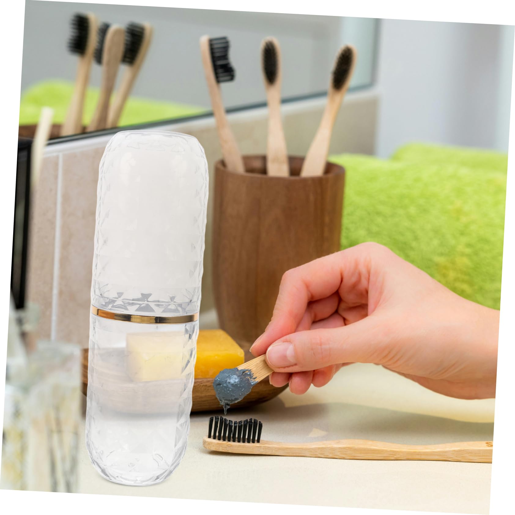 5 Piezas Estuche Portátil para Cepillo de Dientes con Doble Vaso Transparente Compacto y Resistente para Viaje Gimnasio Camping y Almacenamiento Casa