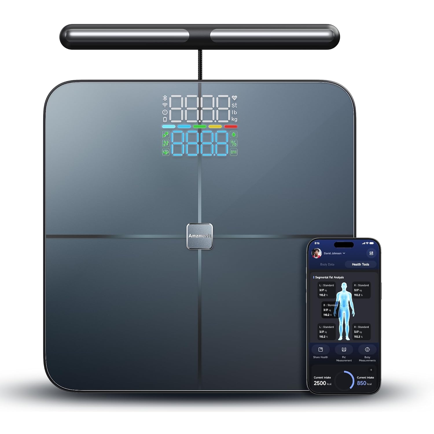 (Similar)Smart Scale for Body Weight, 8-Electrode Larger Platform Digital Scale for Weight Fat BMI 28 Body Composition Measurement, Bluetooth Bathroom Smart Scales, Rechargeable, Wi-Fi Compatible