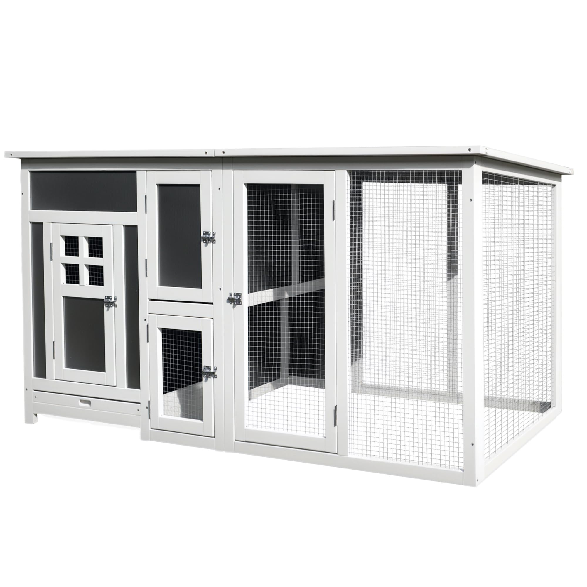 Sponsored Ad - PawHut 63" Outdoor Chicken Coop Wooden, Chicken Cage with Run Area, Nesting Box, Hen House with Waterproof Roof, Removable Tray