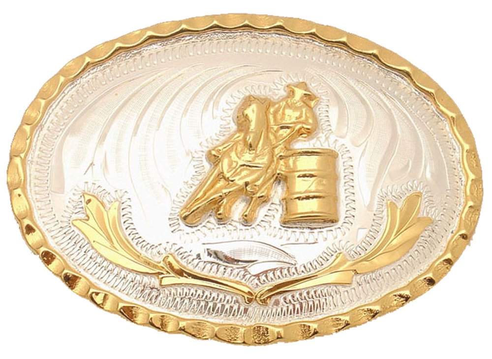 Western Express Small Gold German Silver Barrel Racing Roper Edging Belt Buckle