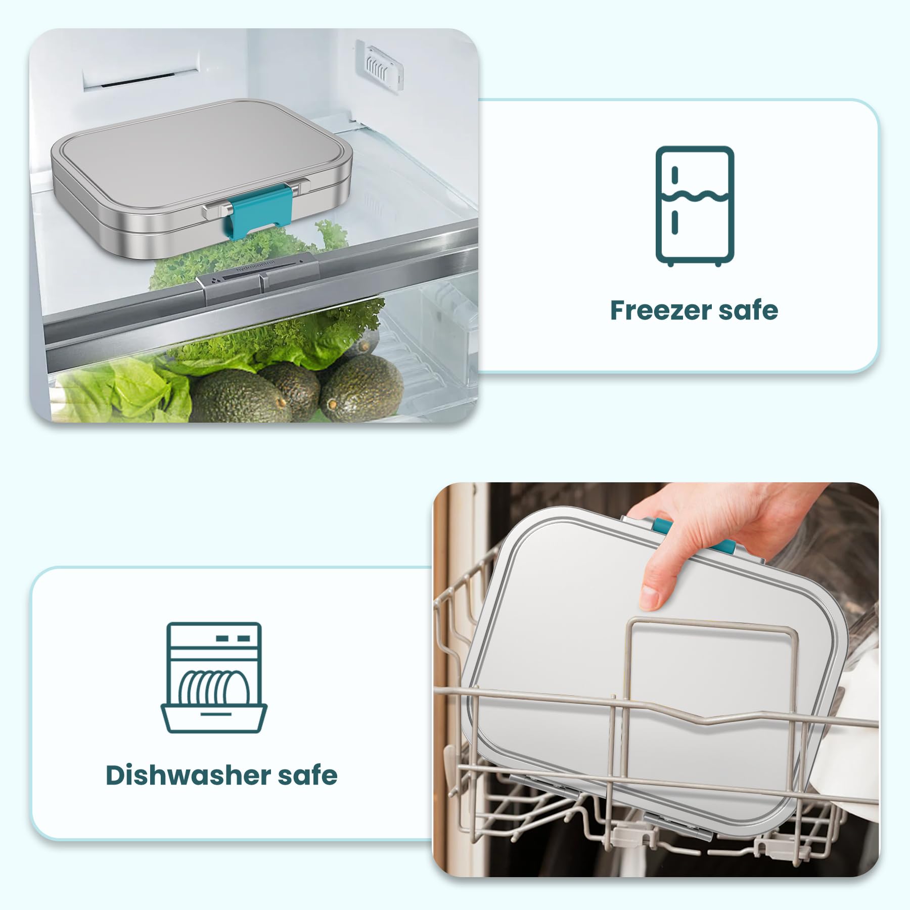 VITONIS Fiambrera de acero inoxidable para niños, fiambrera de metal Bento para niños, con 3 compartimentos y anillo de sellado, fiambrera adecuada para niños y adultos, apta para lavavajillas (azul)