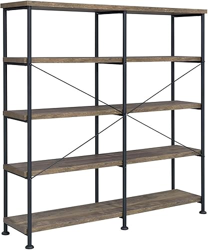 Miniatura 6 de Benjara - Librería de 4 pisos con marco de metal y madera diseño de cruz color marrón