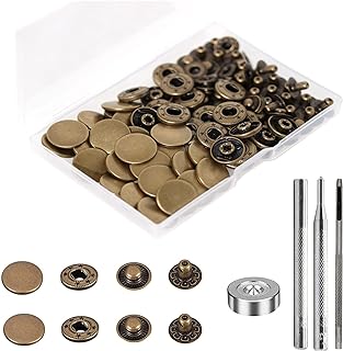 24 Sets Heavy Duty Leather Snap Fasteners Kit, BetterJonny 17mm Metal Snap Buttons Press Studs Leather Rivets Snaps with 4 Setter Tools for Clothes Bracelet Jackets Jeans (Antique Brass)