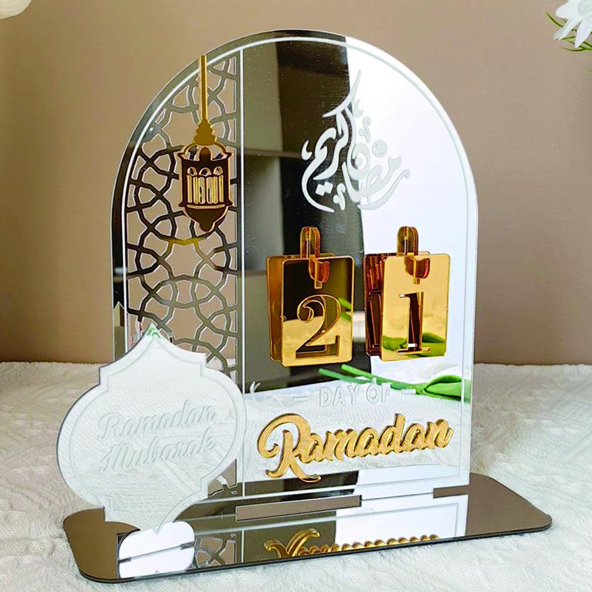 Calendrier Du Ramadan En Bois – DIY Avec Chiffres Et Lune – Décoration Table – Or Et Argent – Cadeau Islamique