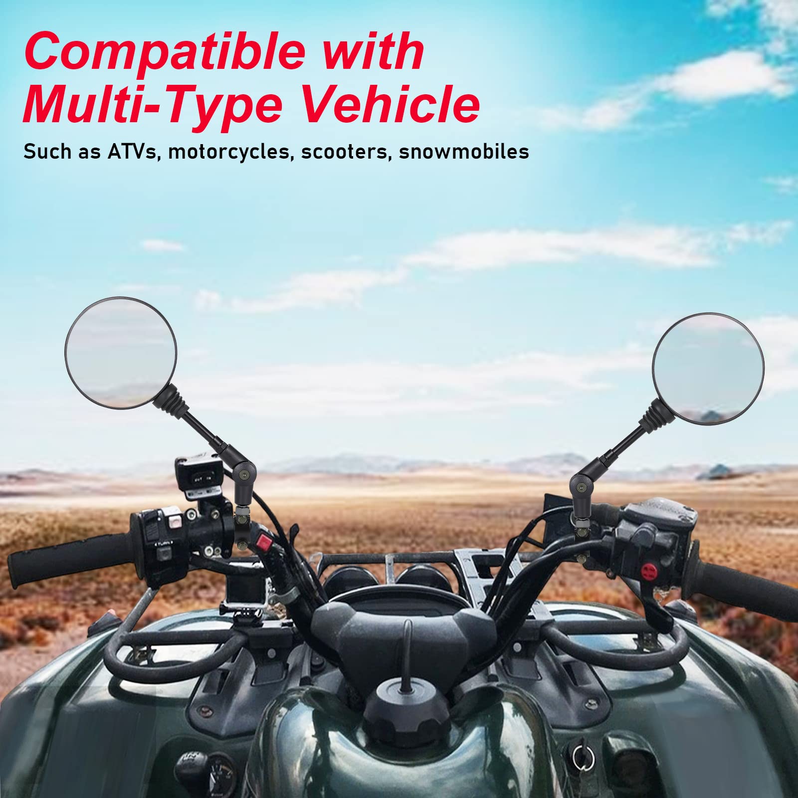 Espejos de motocicleta con soporte de manillar de 7/8 pulgadas, espejos ATV compatibles con ATV, motocicleta, scooter, ciclomotor, moto de nieve, Polaris, Sportsman, Dirt Bike, Cruiser Chopper