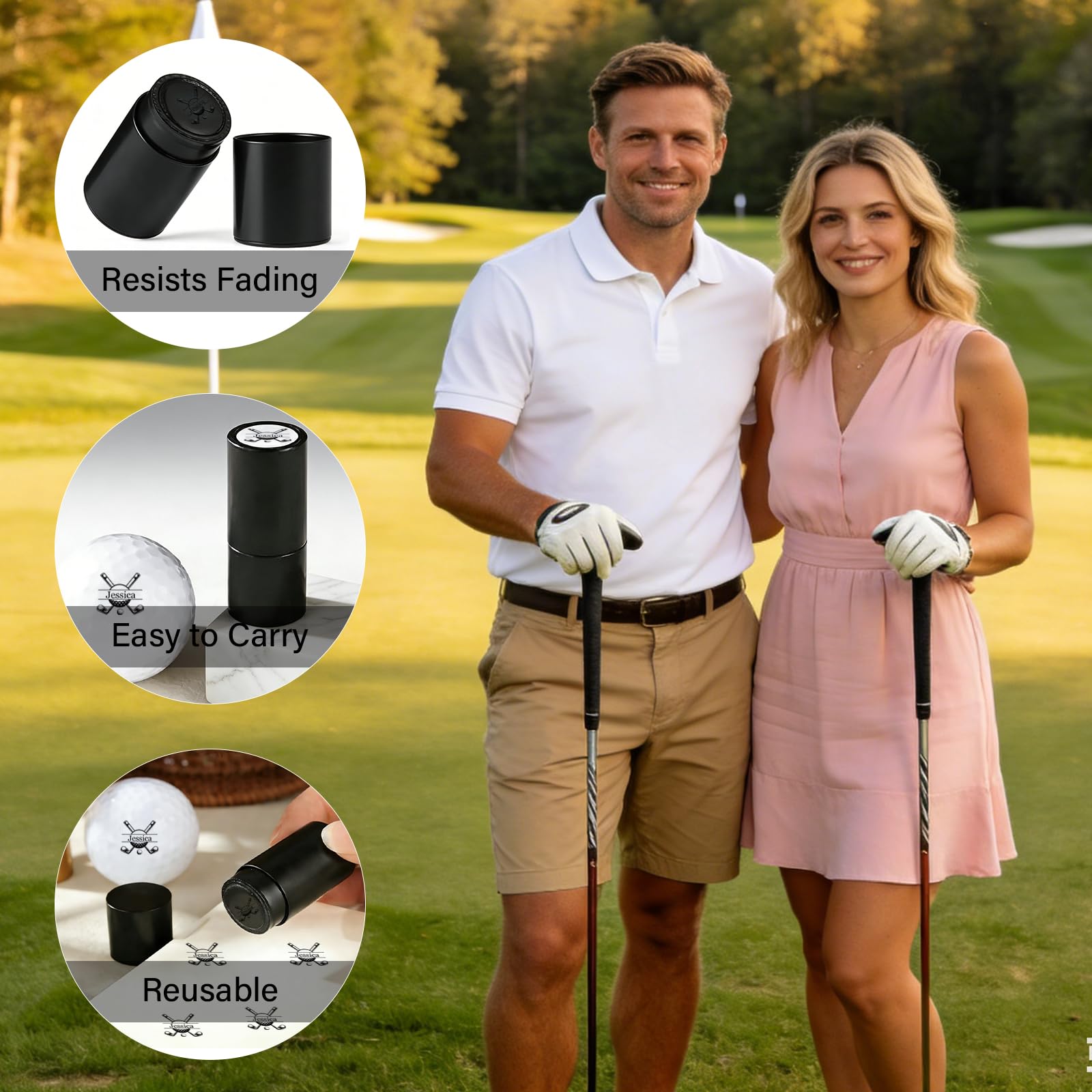 Sello de pelota de golf personalizado con monograma, marcador y accesorios de golf