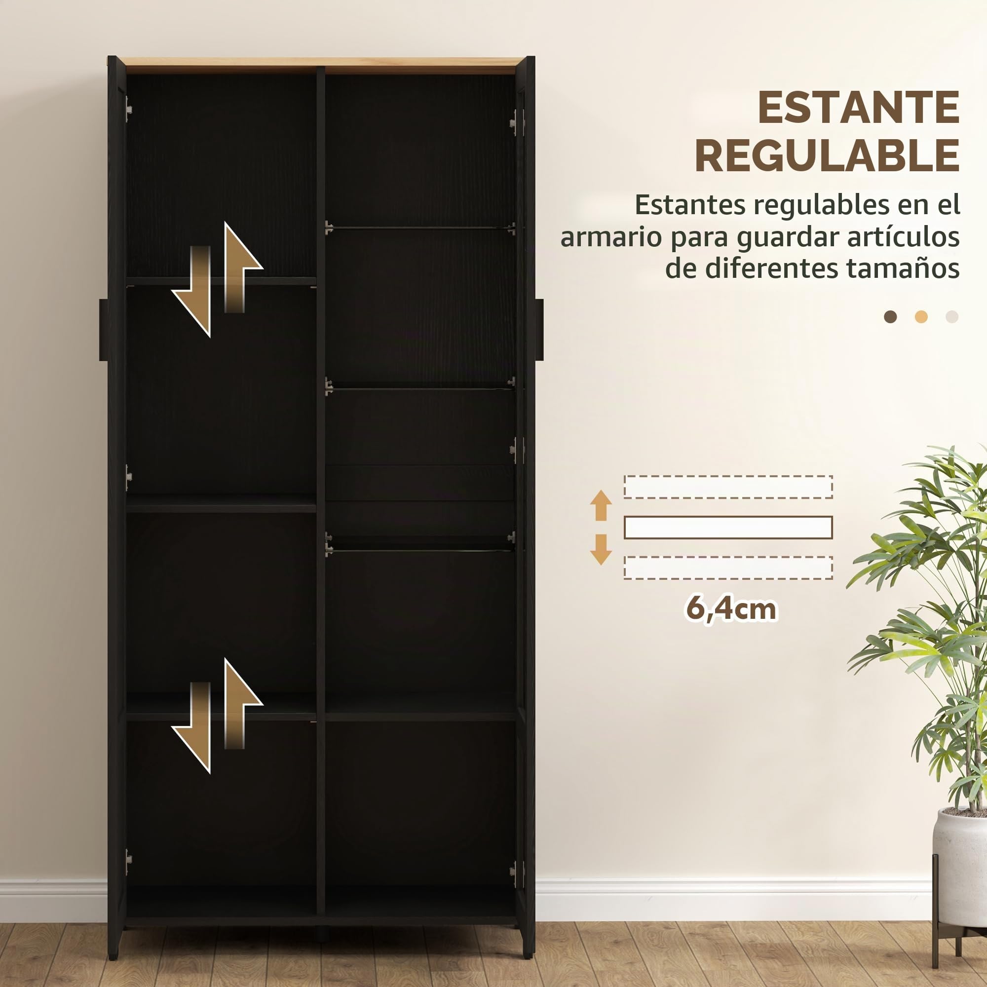 HOMCOM Armario de Cocina, aparador de Cocina, Vitrina de Porcelana, Vitrina con 2 Puertas Incluyendo una Puerta de Cristal - Mueble de Almacenamiento con estantes Ajustables y 9 Compartimentos, 76 x | 2 puertas, incluyendo una puerta de cristal, mueble de
