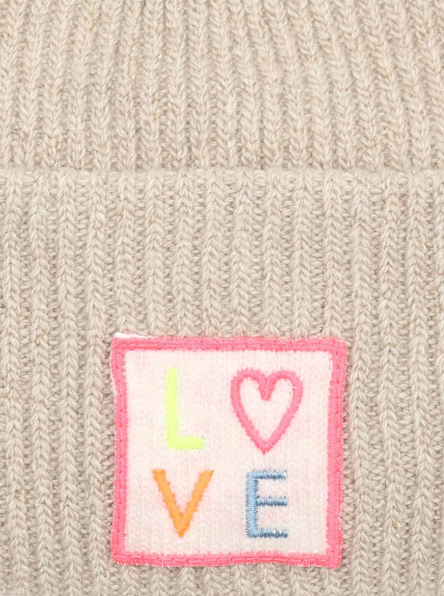 Zwillingsherz Slouch-Beanie-Mütze mit Kaschmir - Hochwertige Strickmütze mit Love Patch für Damen Mädchen Jungen - Hat - One Size - warm und weich für Frühling Herbst und Winter