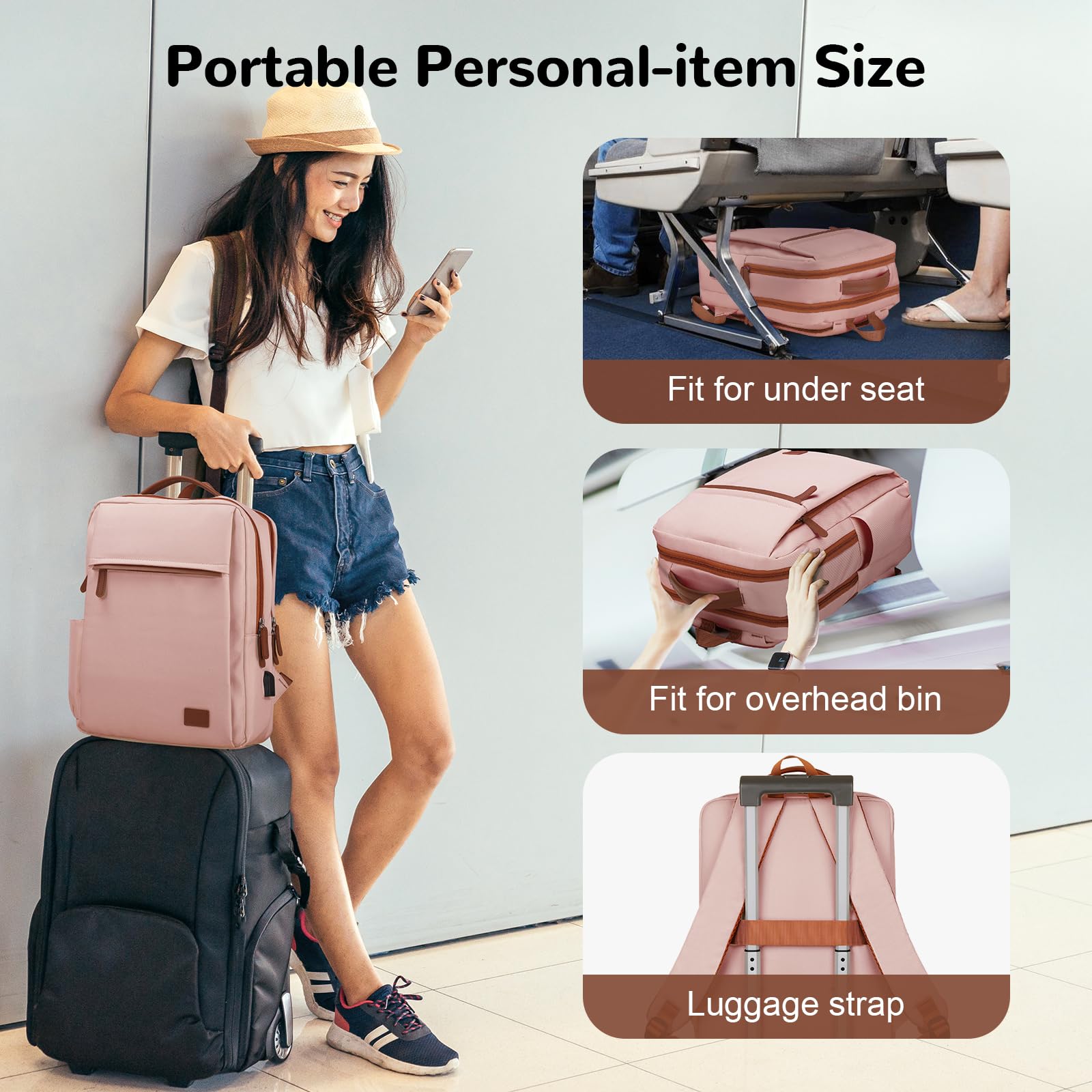 15.6" Zaino Porta PC Uomo Donna, Zaino Computer Laptop Impermeabile, Zainetto da Viaggio Multitasche, Zainetto Lavoro Ufficio per Università, Rosa