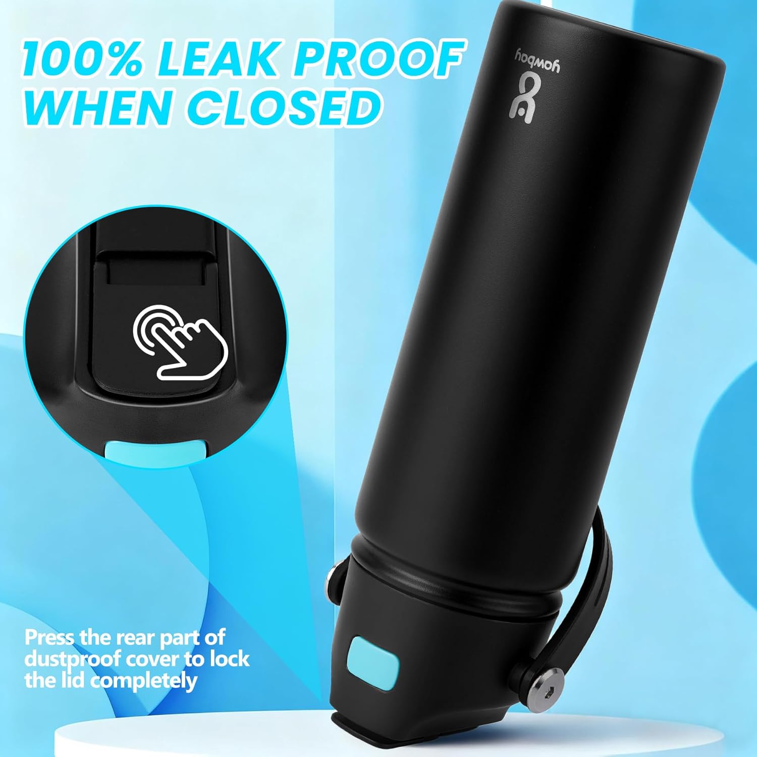 18 oz Insulated Water Bottle with Straw Lid, Stainless Steel Leakproof Water Bottles, One Press Quick Open & Easy Carry Handle, Double Wall Vacuum Cup for Sports, Travel, School, Black - Image 5