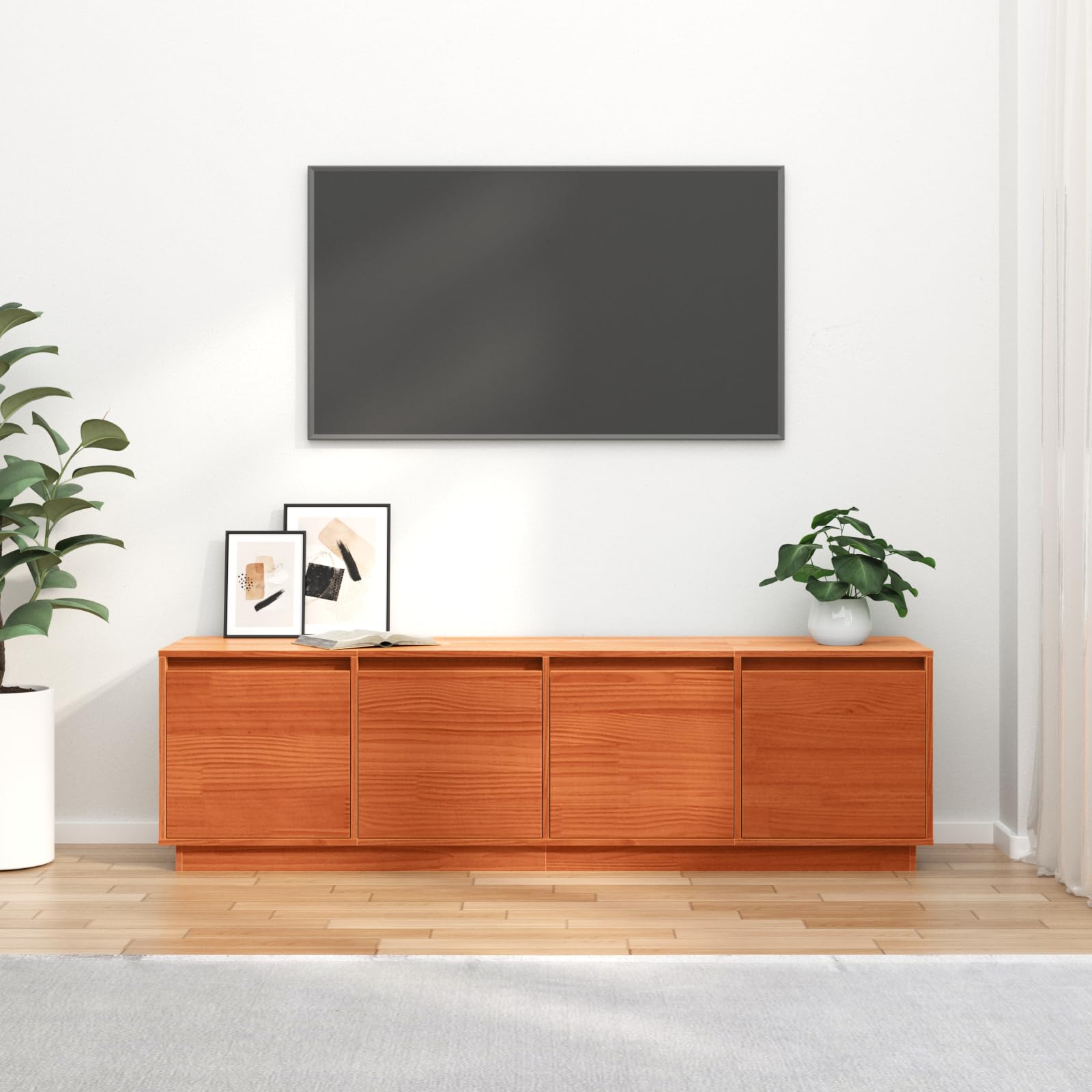 Mobile TV marrone in legno 156 x 37 x 45 cm con vano portaoggetti, credenza bassa per soggiorno, rack HiFi e ripiano multimediale, per home theater, angolo gaming