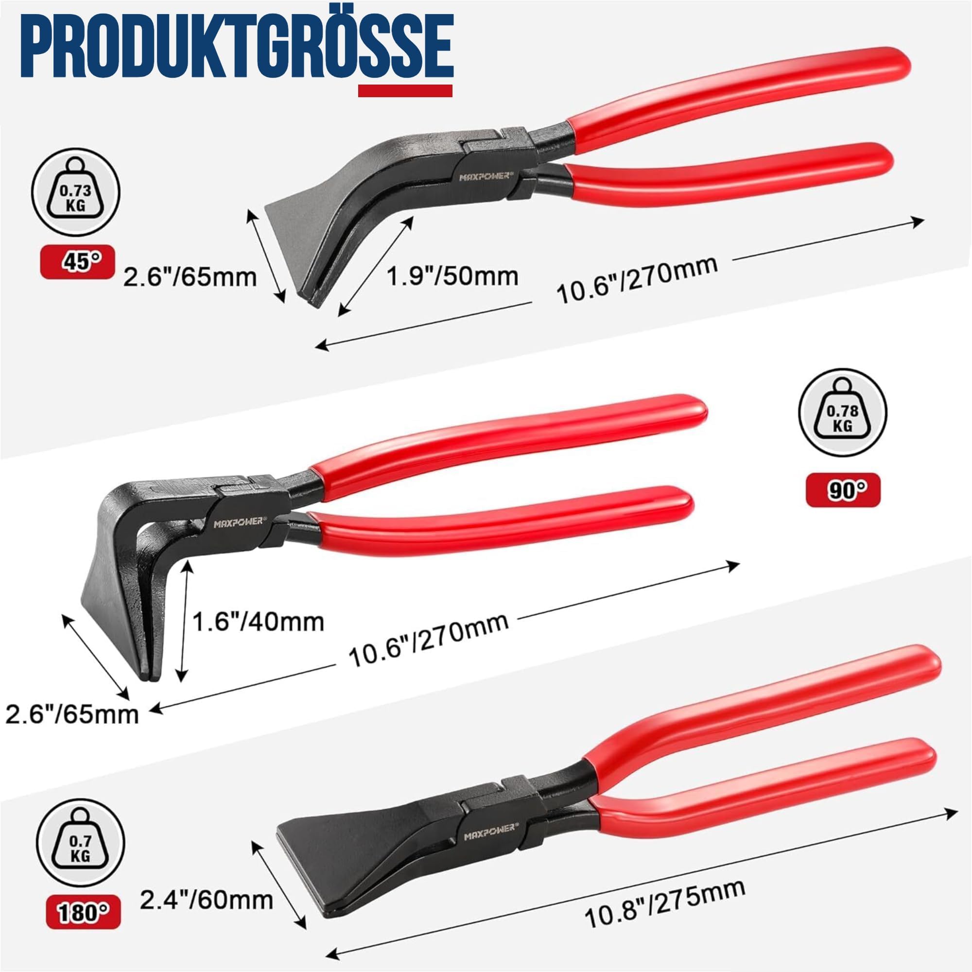 3 Stück Falzzange Biegezange Abkantzange - Blechzange Satz Falzzangen Set gerade 0° gebogen 45° 90° Dachdeckerwerkzeug Länge 280mm Spengler Werkzeuge Maulbreite 60 mm