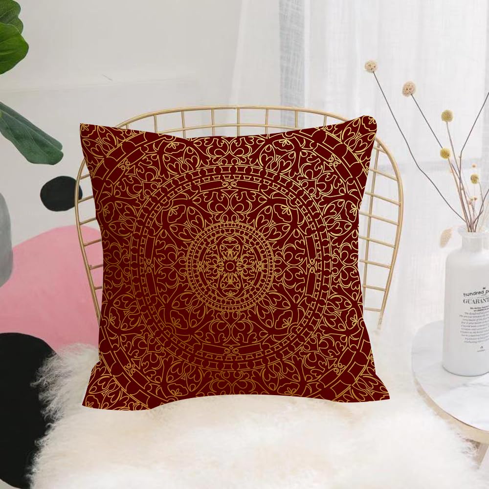 HYOSXW Cushion Cover,Throw Pillow Case Home Decorative for Living Room Bedroom Sofa Chair 16X16 Inch,Maroon, antique arabic artwork oriental mandala inspired round ornament morocca,Pillowcase 40X40cm