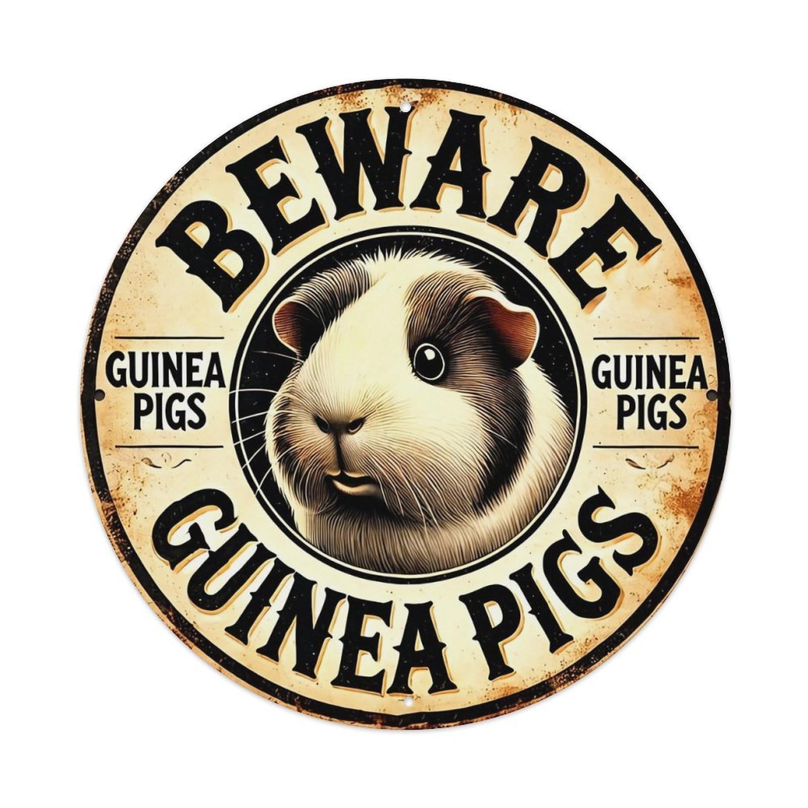 Beware Guinea Pigs Sign Design Tin Sign Metal Poster Vintage Metal Signs for Home Man Cave Bar Cafe Kitchen laundry room Wall Decorations 8x8 inches