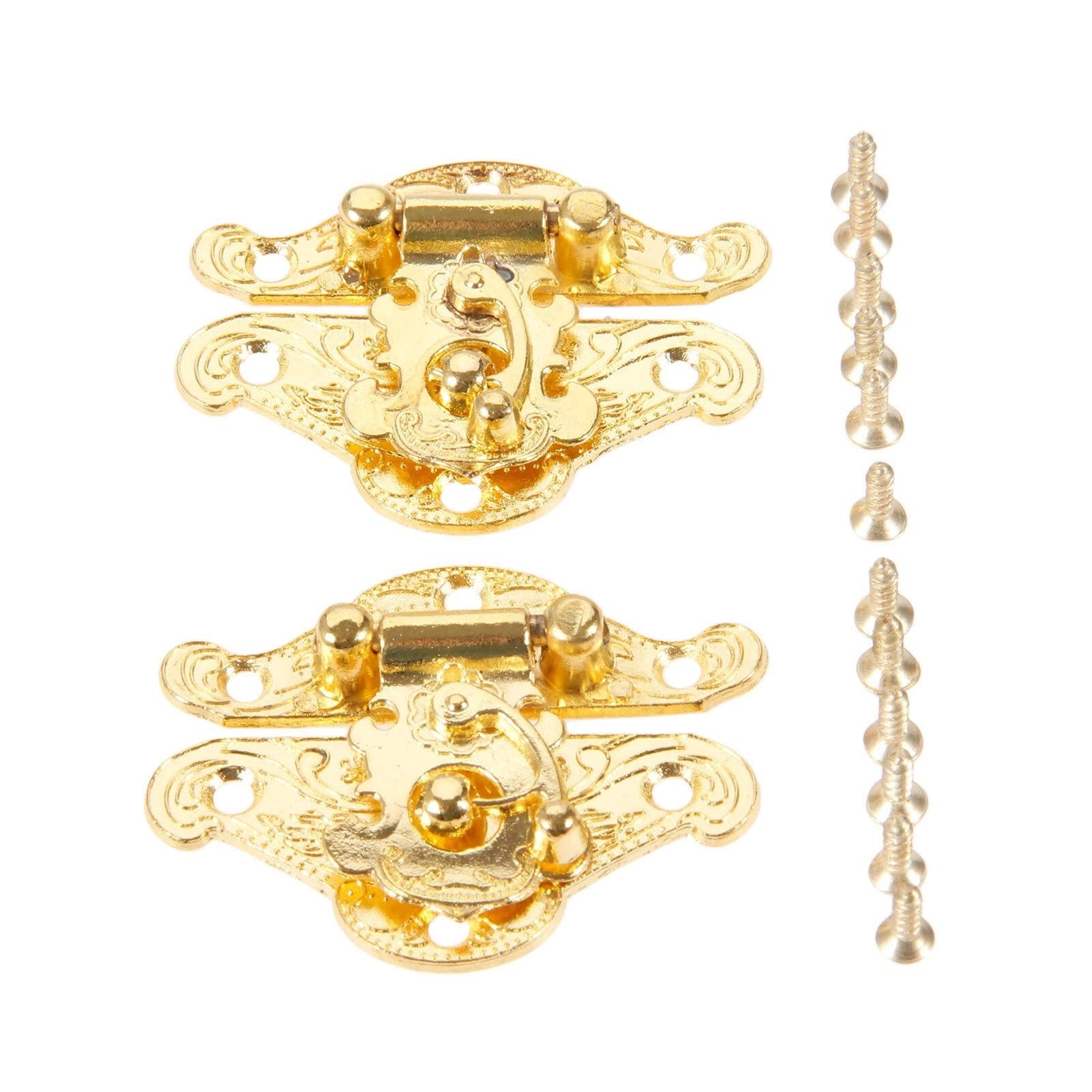 SHALLEZSOU Key Hasp Lock 2Pcs Antique Gold Box Latch Hasps Lock Catch Latches Furniture Hardware For Jewelry Suitcase 38 * 49mm