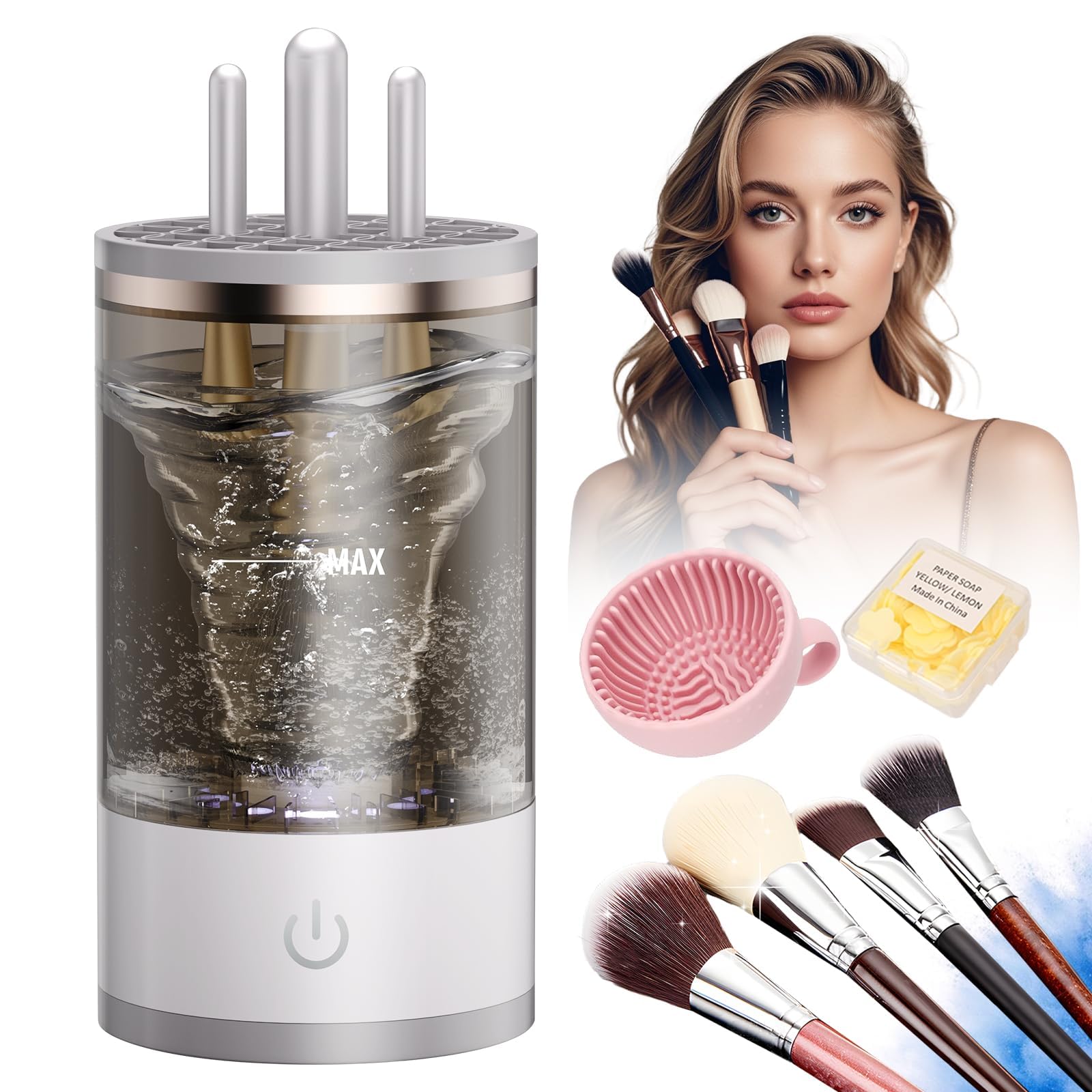 Pinselreiniger Make Up Elektrisch【Stärkste Reinigungsleistung - Medizinische UV-Lampe+7000RPM】Makeup Brush Cleaner【Perfektes Design - Kompatibel mit Allen Bürsten】Exklusiv Make-Up-Fans Grau