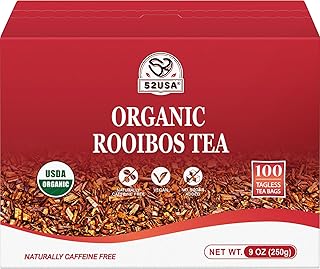 52USA Organic Rooibos Tea, 9oz (250g), 100 Tagless Tea Bag, Naturally Caffeine Free, USDA Organic