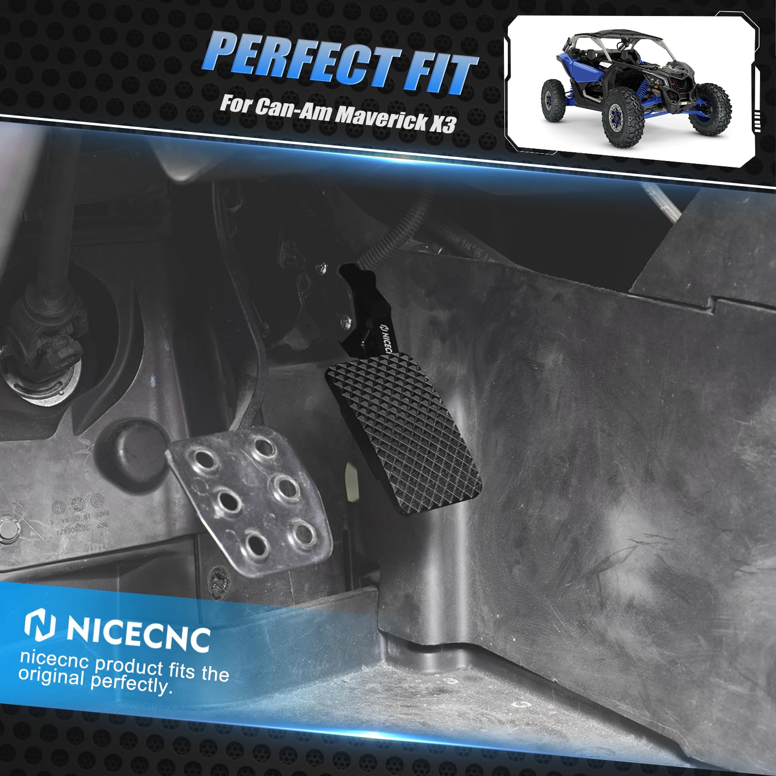 NICECNC Extensión de Pedal del Acelerador X3 Negro de Aluminio Compatible con Can-Am Maverick X3 RR 4x4 RS Turbo DPS 2022 2023, Maverick X3 MAX RR 4x4 RS Turbo DPS 2022 2023, Extensor de Pedal de