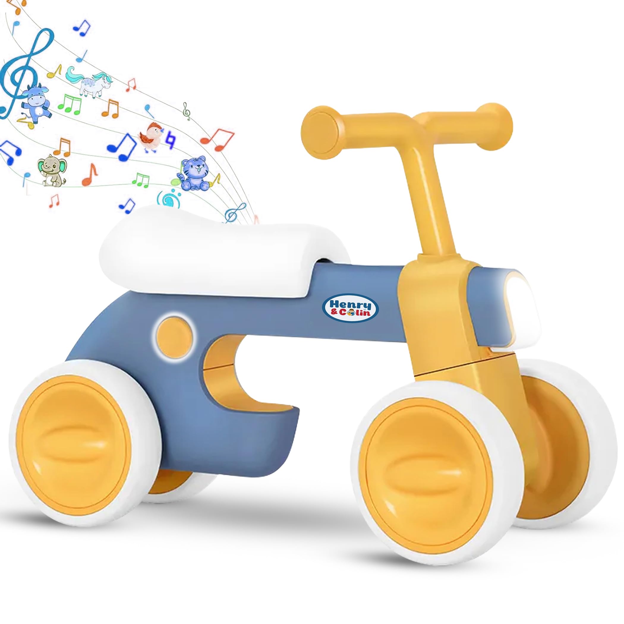 Henry & Colin Baby Balance Bike for Kids - No Pedal 4-Wheel First Bike, Toddler Walker for Boys & Girls, with Sturdy Seat and Durable Build for 1-3 Year Olds (Blue)