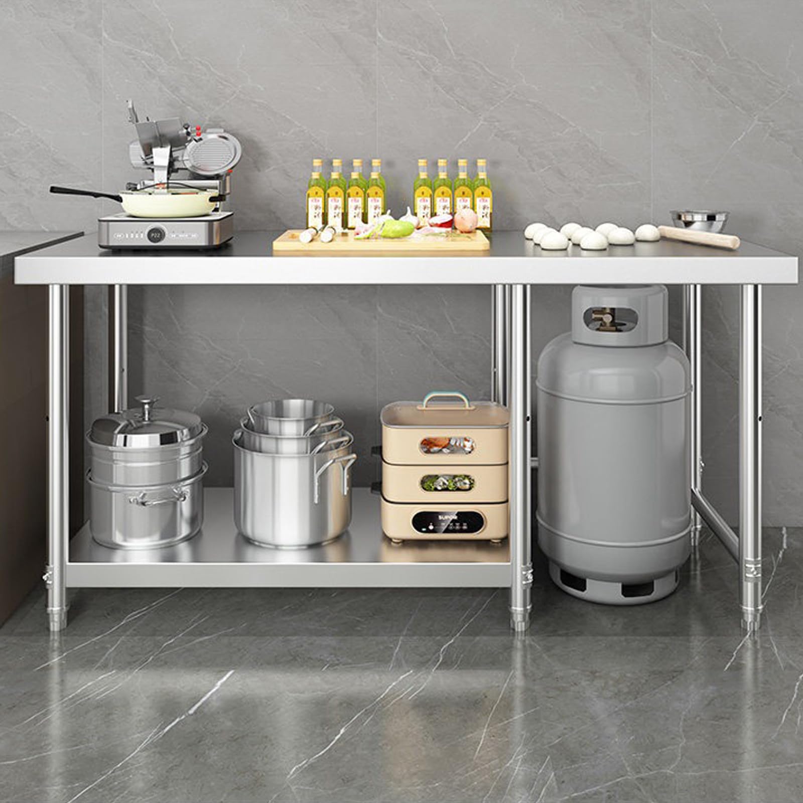 Tavolo Inox da Preparazione, Tavolo da Cucina Commerciale, Banco da Lavoro Inox Cucina, Scaffale in Metallo, Banco da Lavoro per Ristoranti, Hotel, Bar, Ospedali, Scuole,100x40x80cm