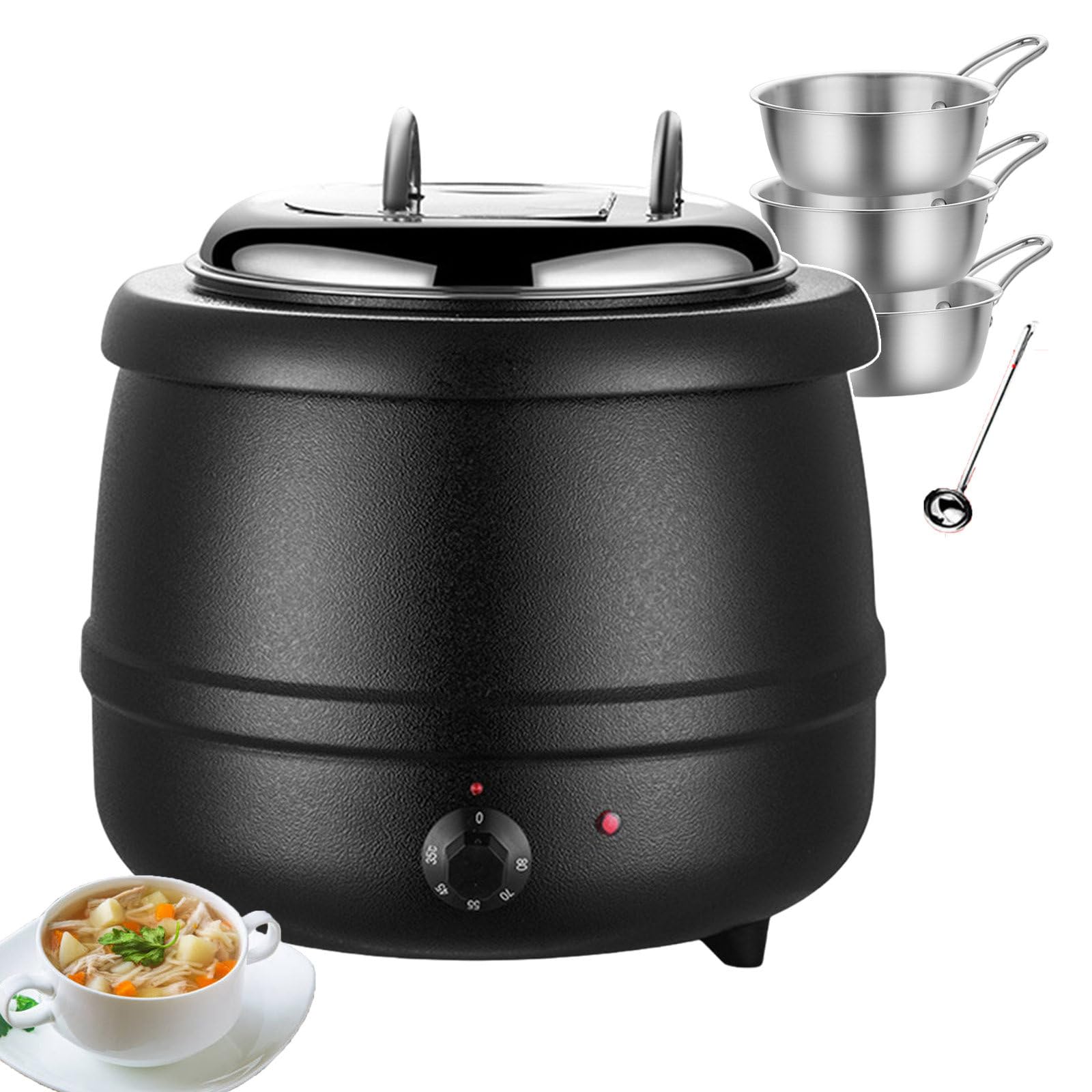 Bollitore Elettrico da Banco, Scaldavivande, Scaldavivande, capacità 13l per Mantenere Caldo Porridge, Acqua Zuccherata, Riso, con 1 Cucchiaio da Zuppa E 3 Ciotole - Nero, Bianco,Black