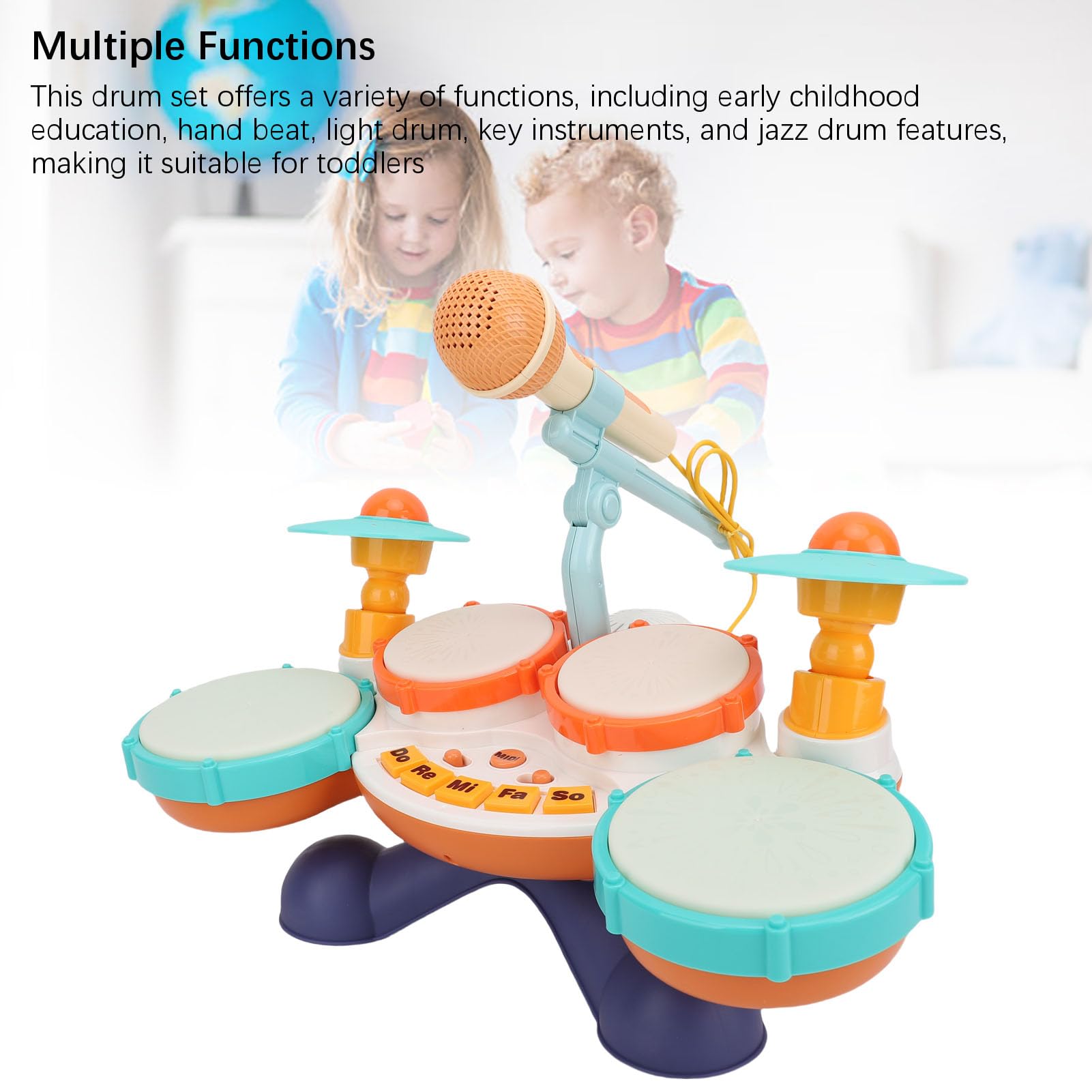 banapoy Kindertrommel-Set für Kleinkinder von 1–3 Jahren, Multifunktionales Baby-Musikinstrument, Spielzeug mit Licht, Handschlag, Tasteninstrument und Jazztrommel für 1-jährige und Mädchen Im Alter