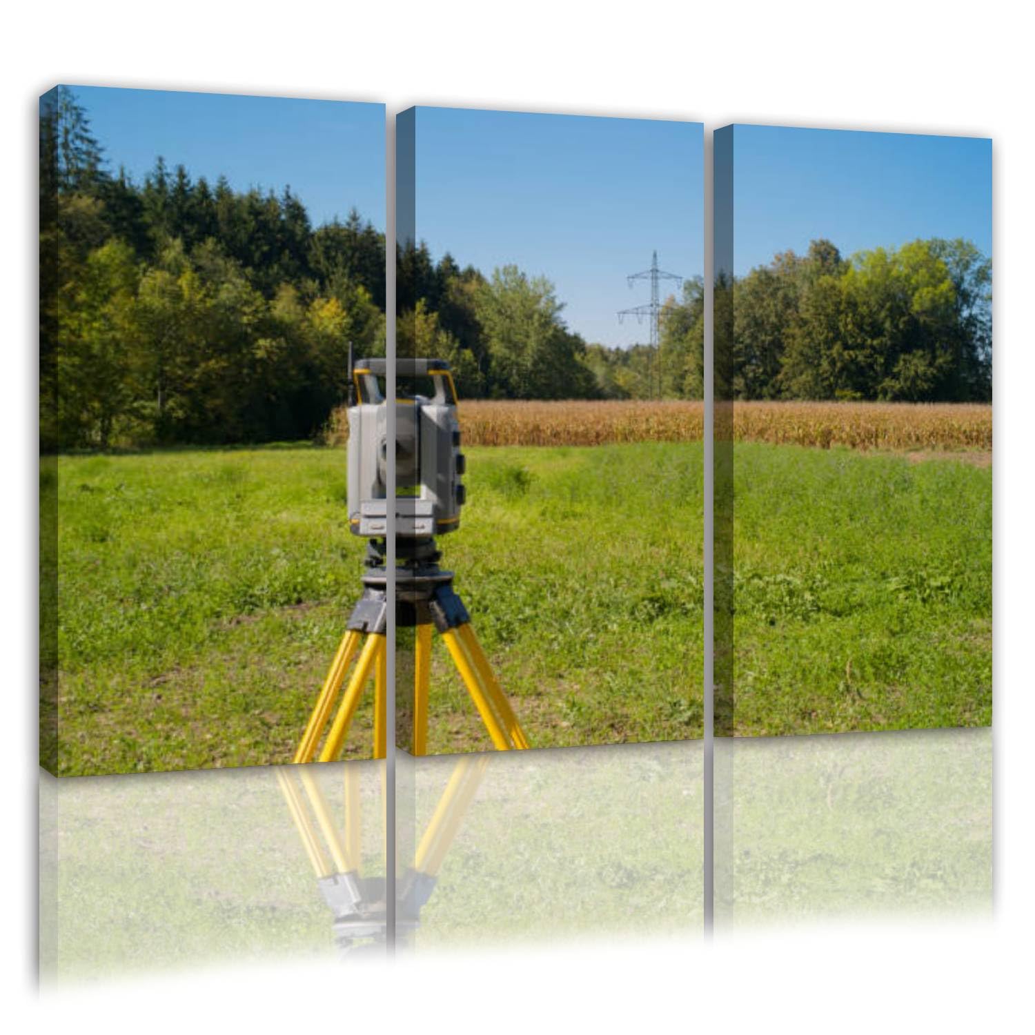 HGWAPONSATR 3 Panel Canvas Print Wall Art Surveying High Voltage Lines Total Station Field Poster Artwork for Living Room Bedroom Office Home Decor Ready to Hang 16x32 inches