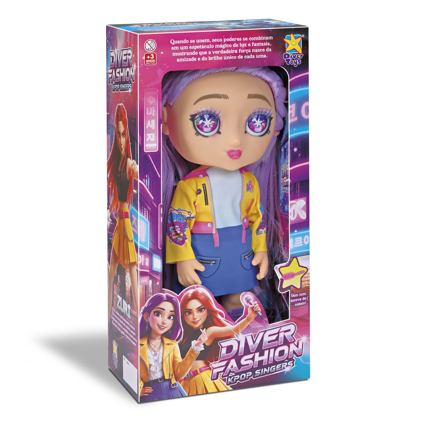 Diver Fashion Boneca K-Pop Singers Sora, Cabelo Roxo, 30cm, com