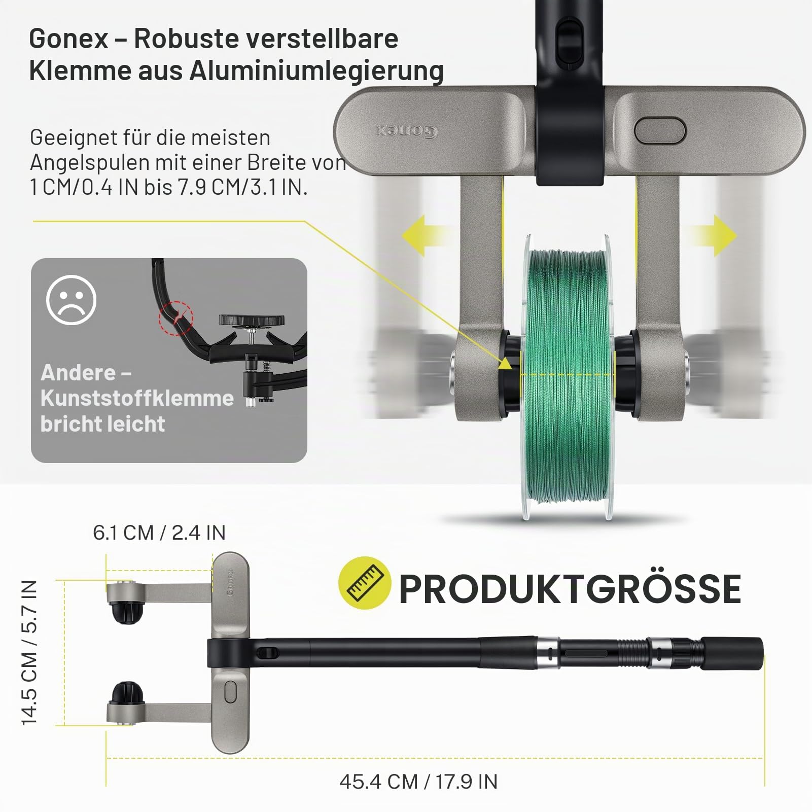 Gonex Angelschnur Aufspulgerät Tragbar Schnurspulgerät mit Patentierter No-Twist Technologie Verstellbarer Schnurwickler aus Aluminium für Spinning Baitcasting Fliegenrollen Rostfrei